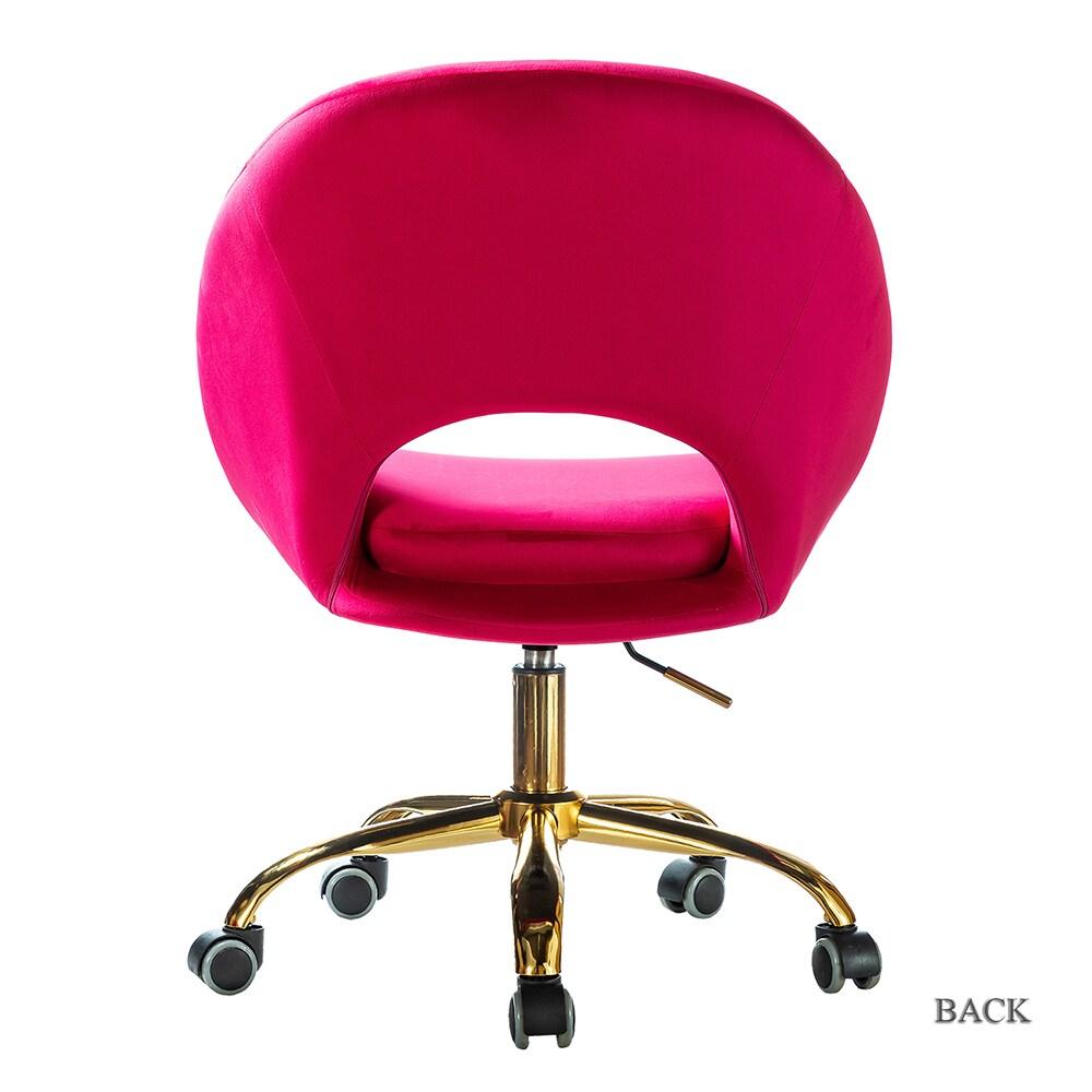 Velvet Swivel Rolling Home Office Chair Adjustable Desk Chair Fuchsia