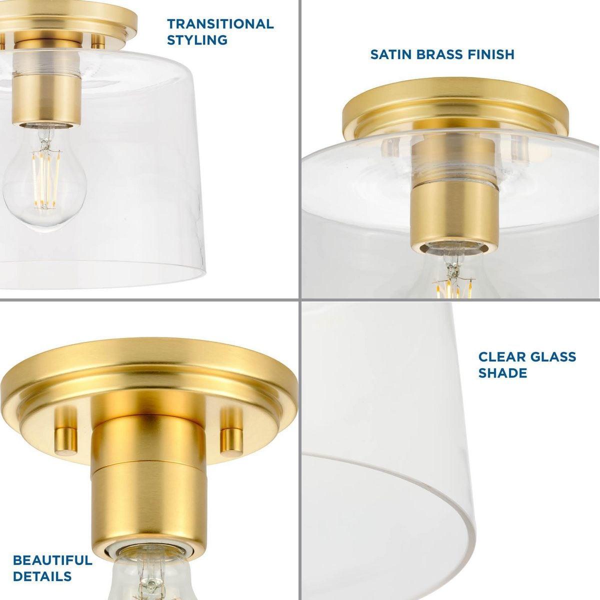 Progress Lighting, Adley Collection, 1-Light Flush Mount, Satin Brass, Clear Glass Shade