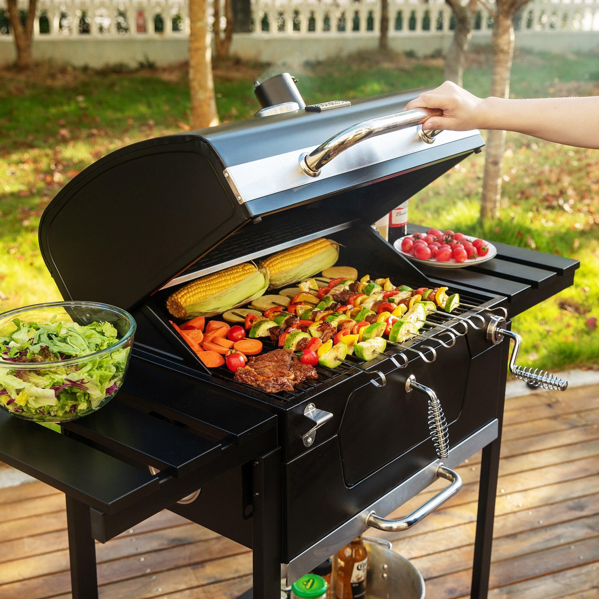 Royal Gourmet 24" Crop Barrel Charcoal Grill with Side Shelf and Cover