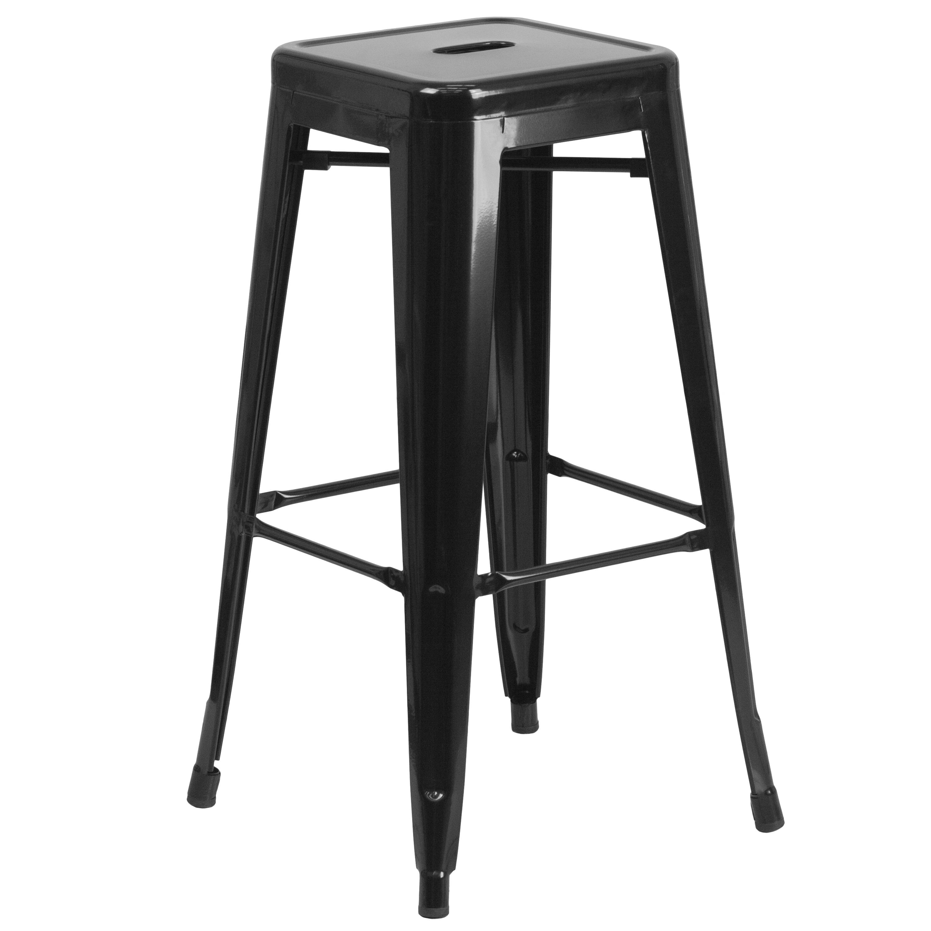 Flash Furniture Commercial Grade 30" High Backless Black Metal Indoor-Outdoor Barstool with Square Seat