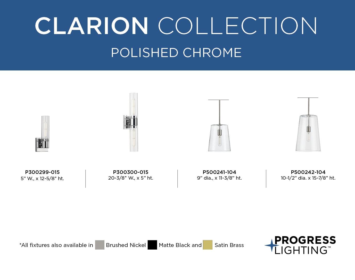 Progress Lighting Clarion 2-Light Bath Vanity Light, Polished Chrome, Glass Shade