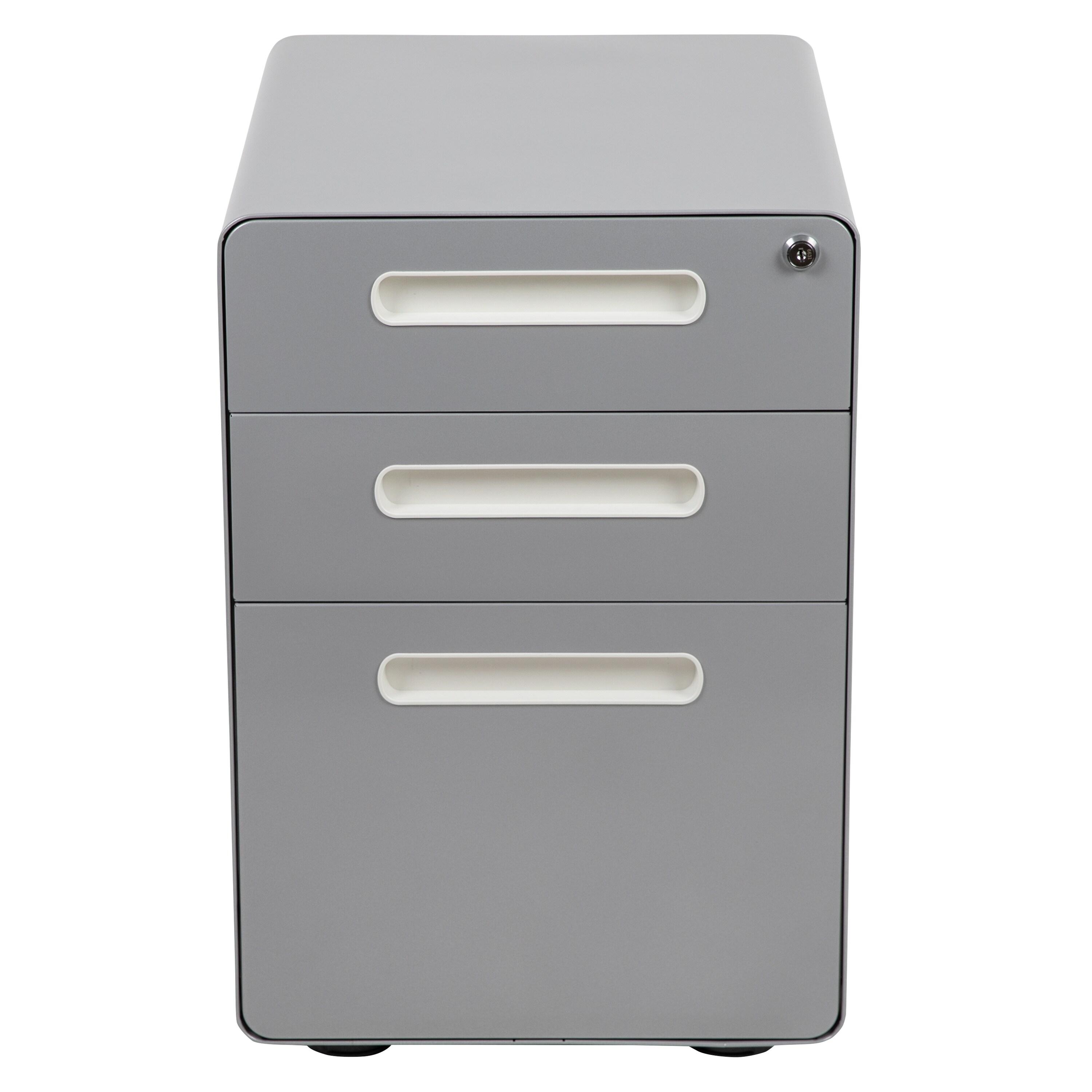 Flash Furniture Ergonomic 3-Drawer Mobile Locking Filing Cabinet with Anti-Tilt Mechanism and Hanging Drawer for Legal & Letter Files, Gray