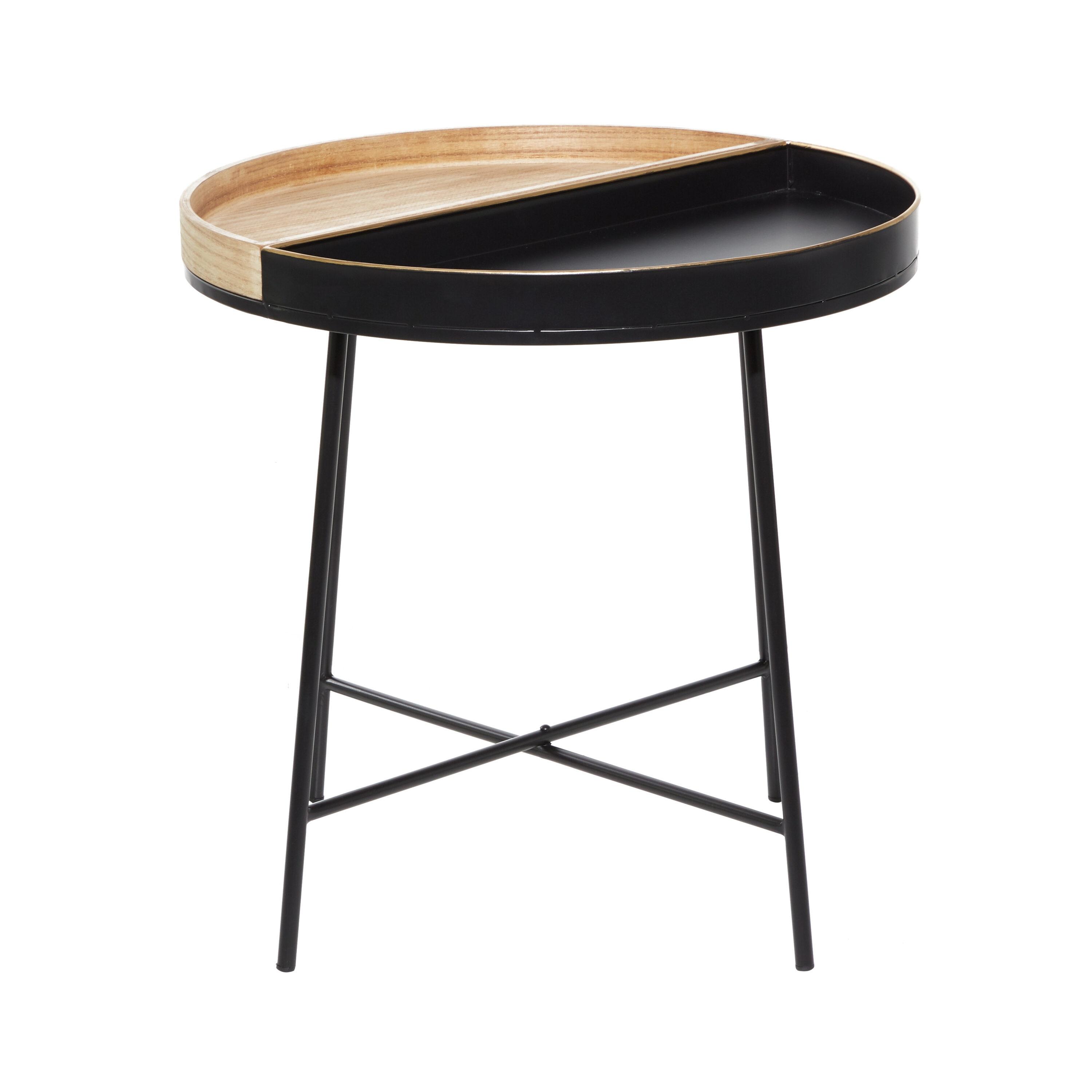 Olivia & May Contemporary Metal and Wood Accent Table Medium Black: Round Side, No Assembly Required