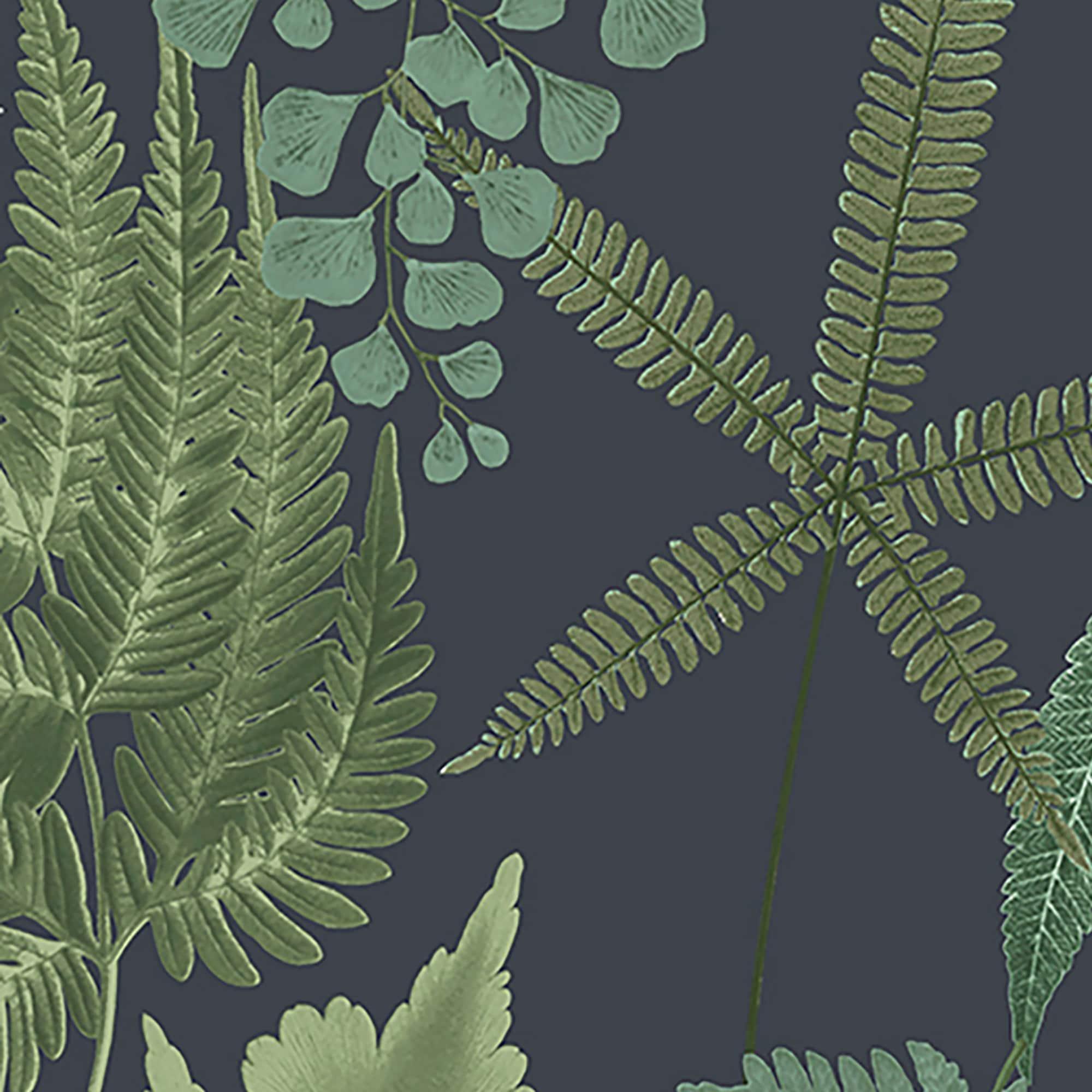 Midsummer Fern Navy Blue and Green Tropical Leaves Paste the Wall Wallpaper