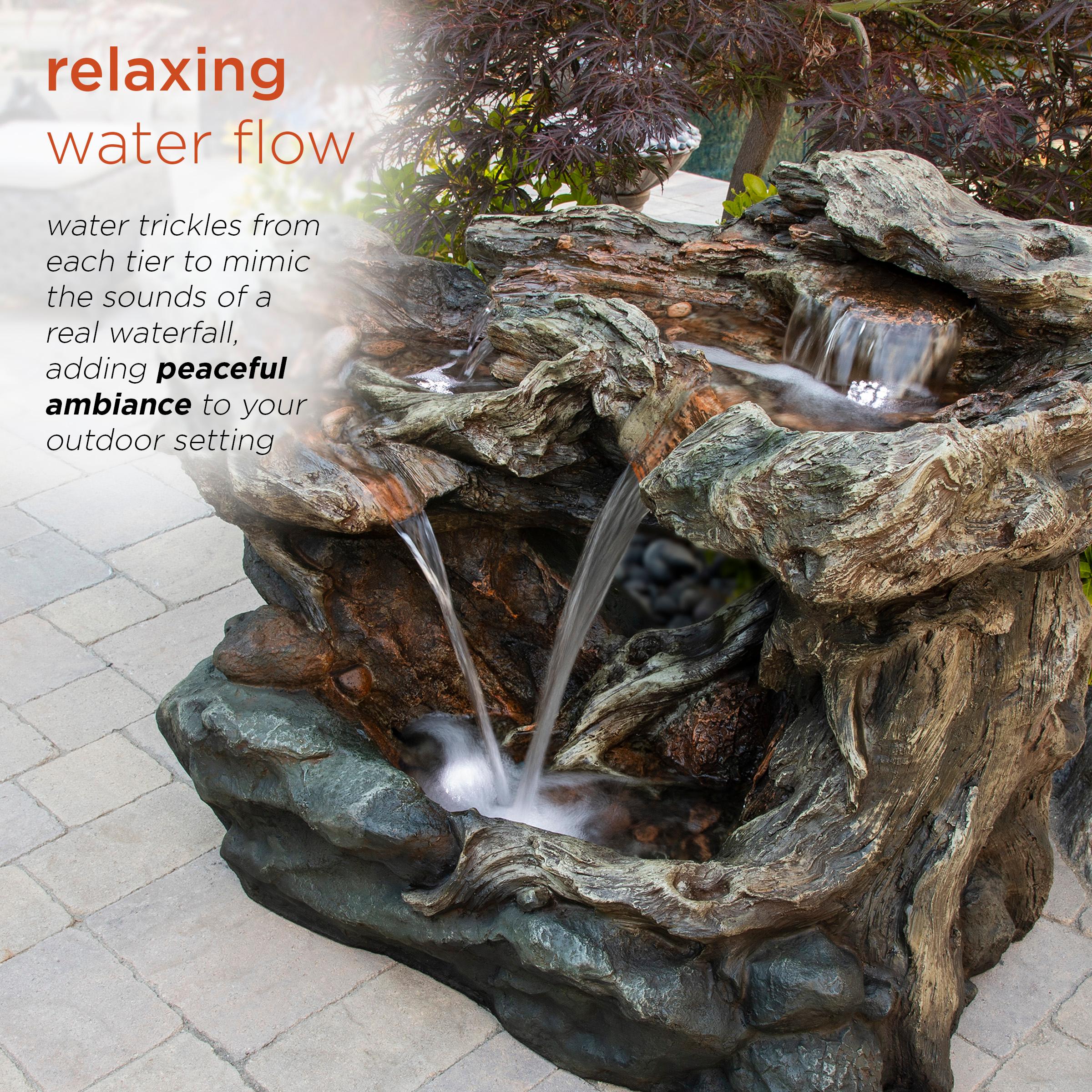 Alpine Corporation 40" x 23" x 30" Outdoor Polystone Light-Up Rainforest Plug-In Fountain, Brown
