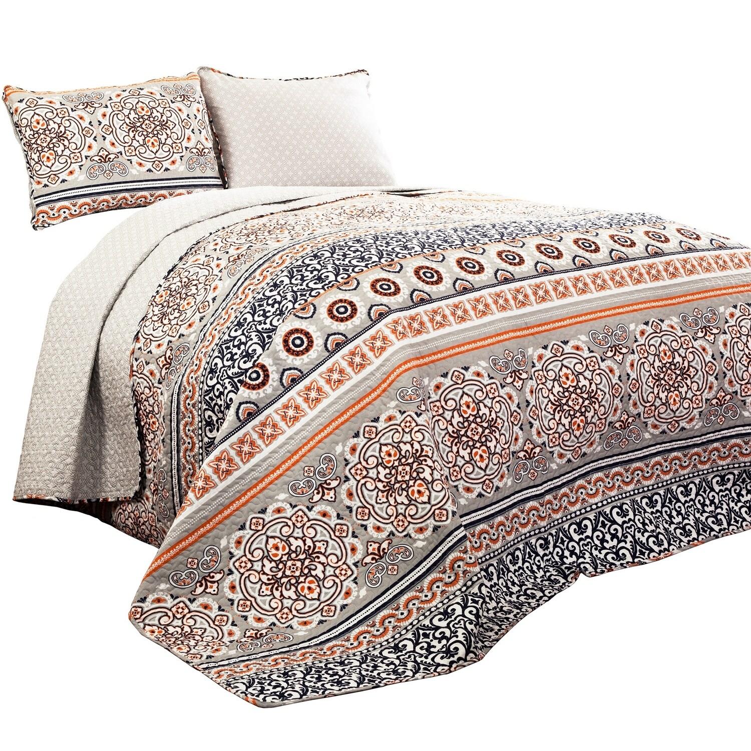 Lush Decor Nesco Navy 320 TC Reversible Modern & Contemporary 3 Piece Quilt Set
