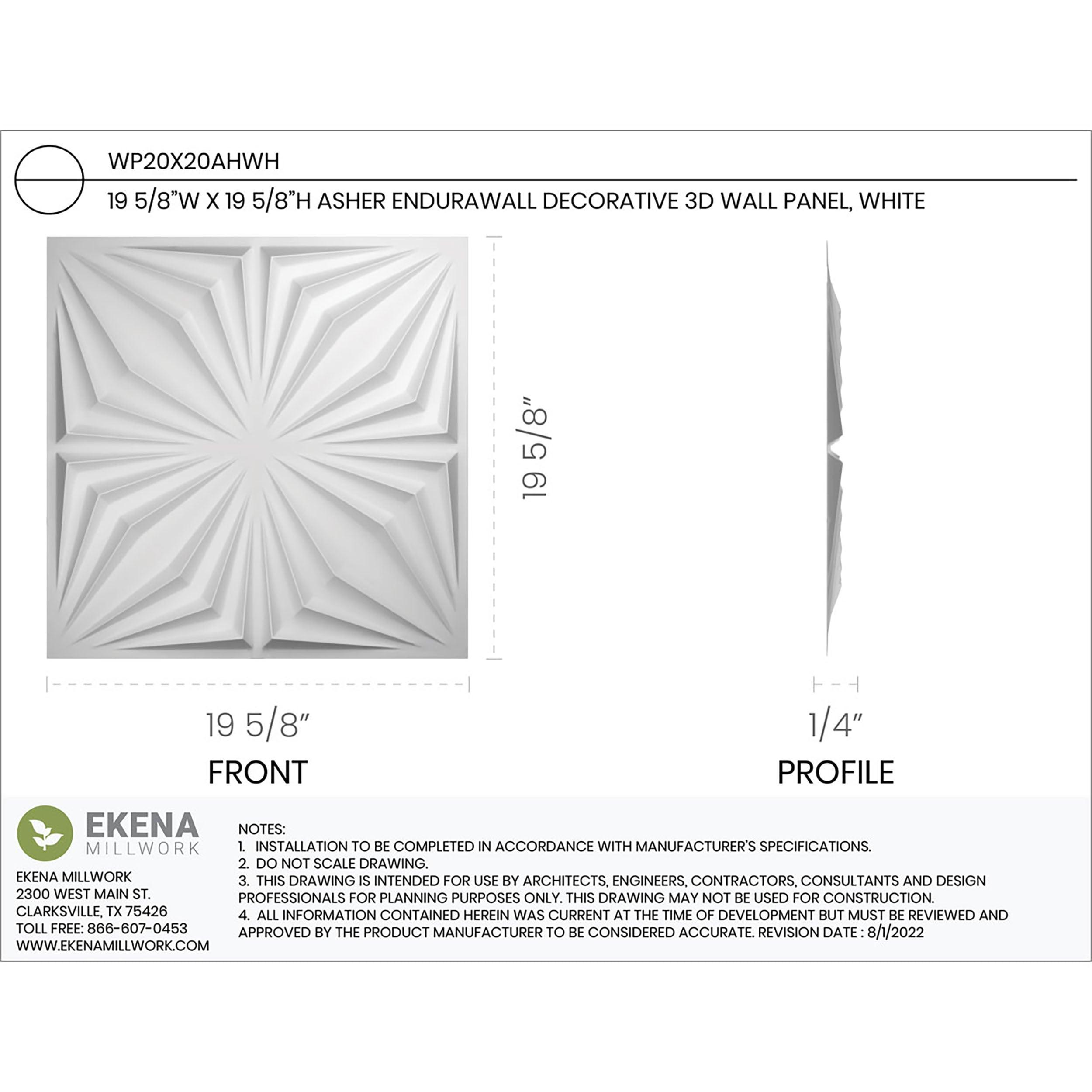 Ekena Millwork 19 5/8"W x 19 5/8"H Asher EnduraWall Decorative 3D Wall Panel