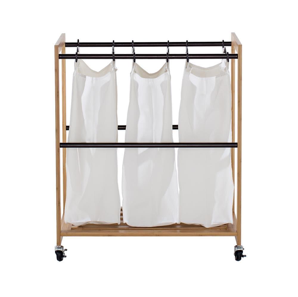 Trinity TRINITY EcoStorage 3-Bag Rolling Bamboo Laundry Cart w/ Poles
