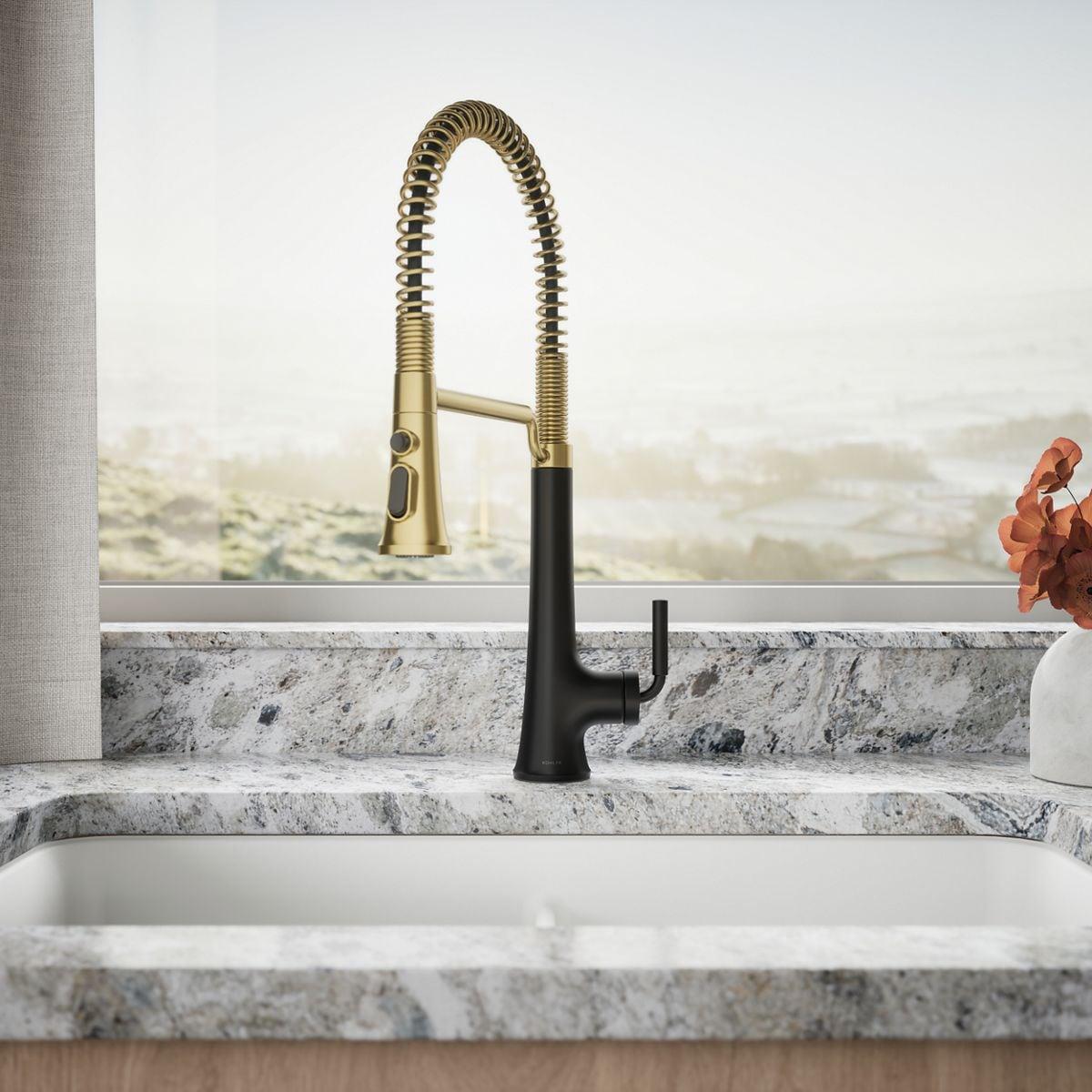 Kohler Tone Single Handle Semi-Professional Pre-Rinse Kitchen Sink Faucet with Three-Function Pull Down Sprayer