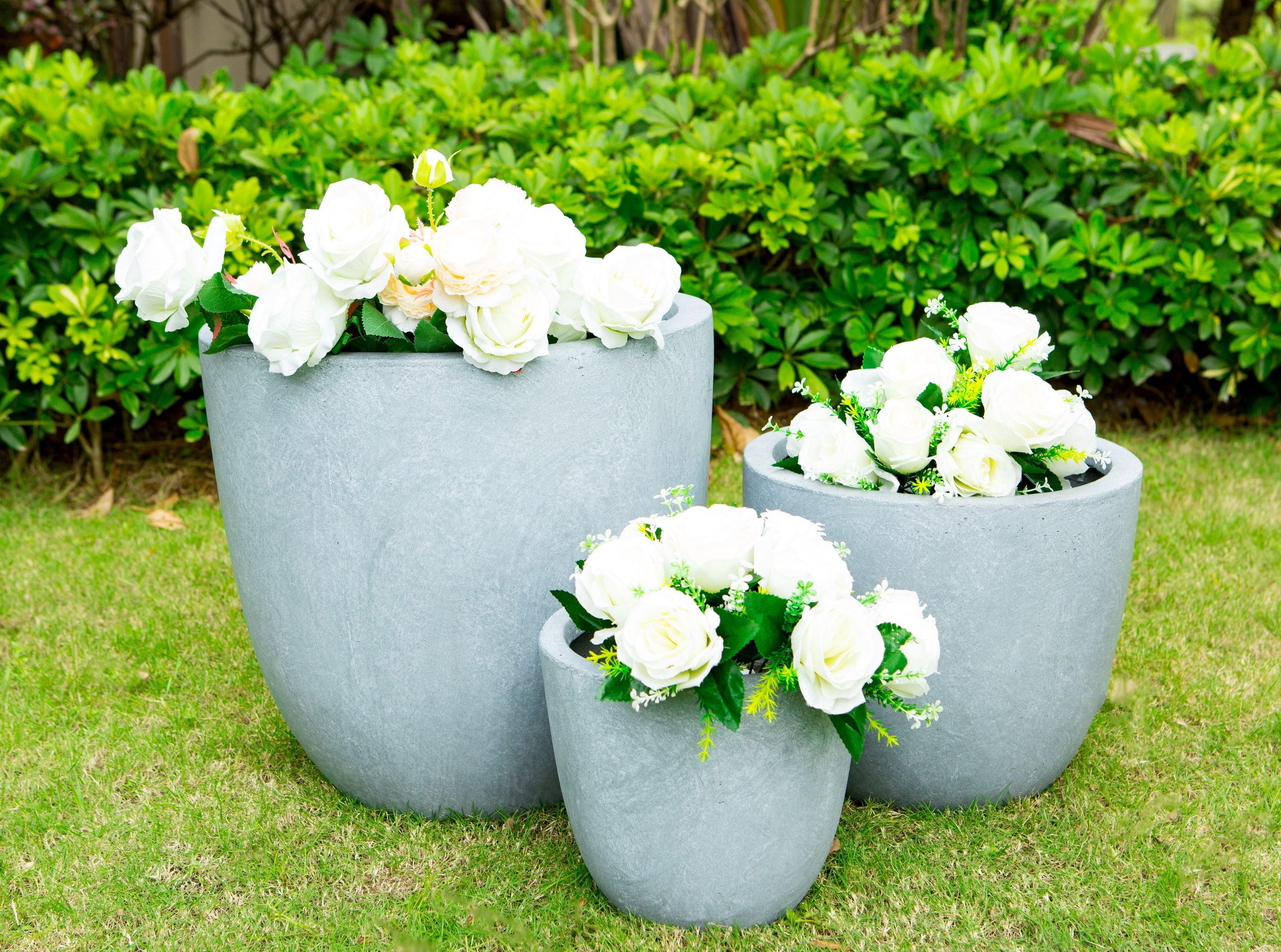 Set of 3 17" Kante Seamless Concrete Planters for Patio & Garden - Rosemead Home & Garden, Inc.