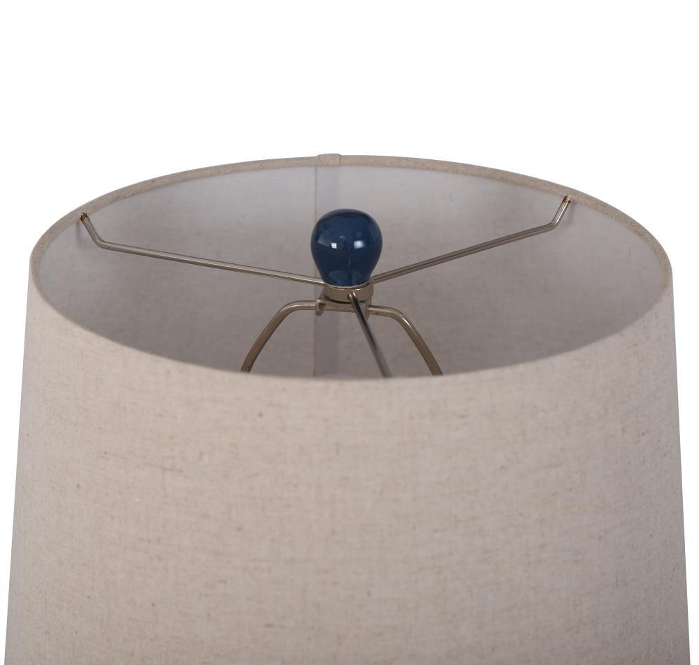 Set of 2 Cloverfield Ceramic Table Lamps Navy Blue - StyleCraft: Botanical Pattern, White Linen Shade