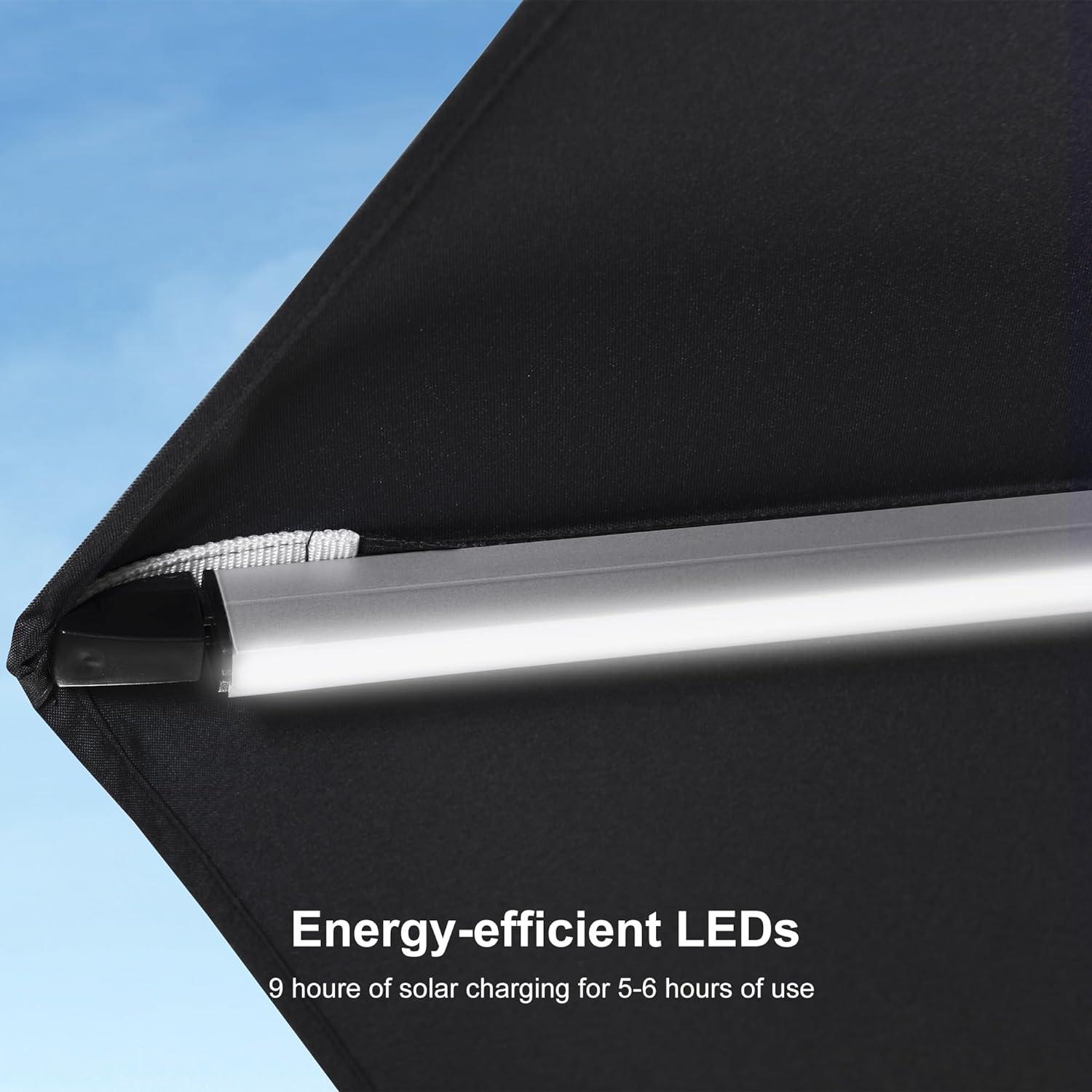 PURPLE LEAF 12-ft Aluminum Black Crank Cantilever Patio Umbrella with Lights