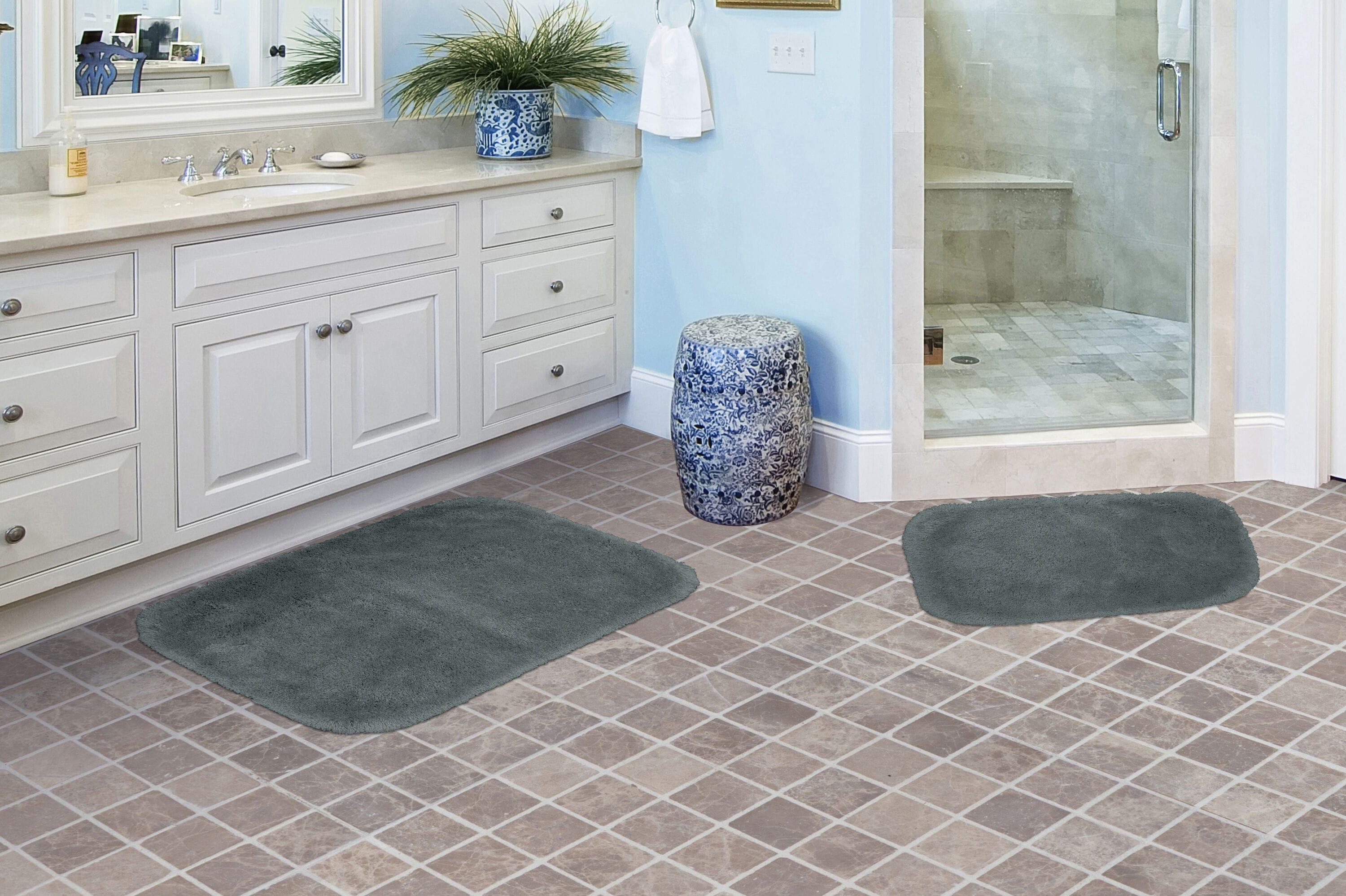 Dark Gray Ultra Plush Washable Nylon Bathroom Rug Set