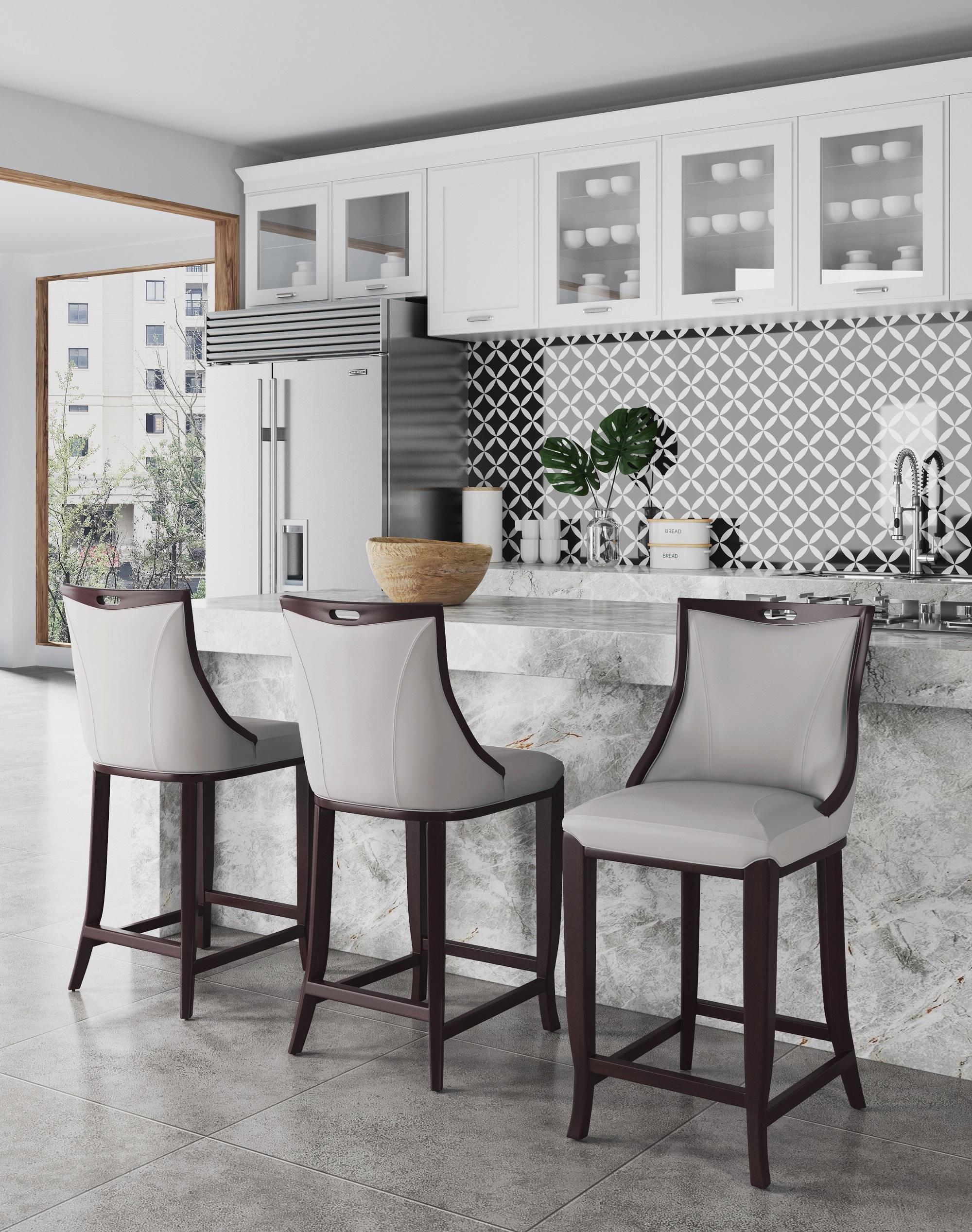 Emperor Faux Leather Barstool Light Gray - Manhattan Comfort: Walnut Finish, Beechwood Legs, Upholstered, 300 lbs Capacity