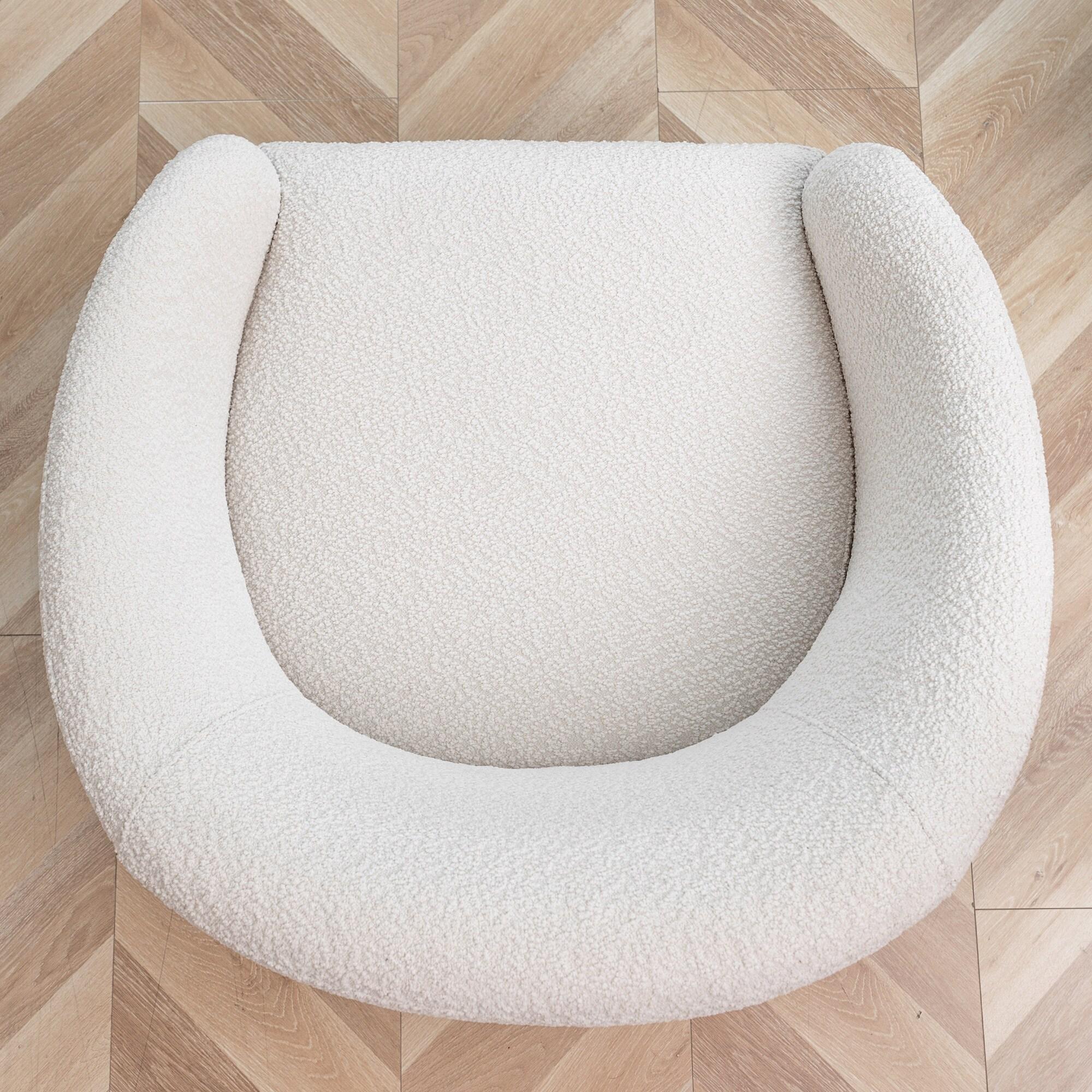 Kinwell 32" Wide Boucle Upholstered Swivel Barrel Chair White : Mid-Century Modern, No Assembly Required