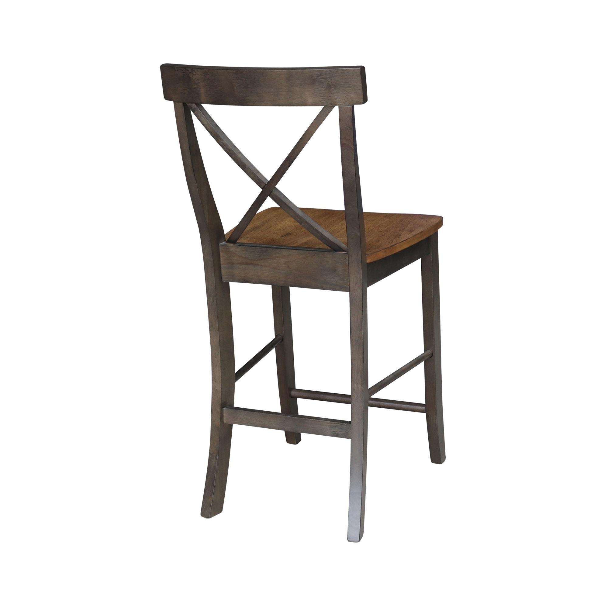 24" Martha X Back Counter Height Barstool Hickory Brown - International Concepts: Hardwood Frame, Armless