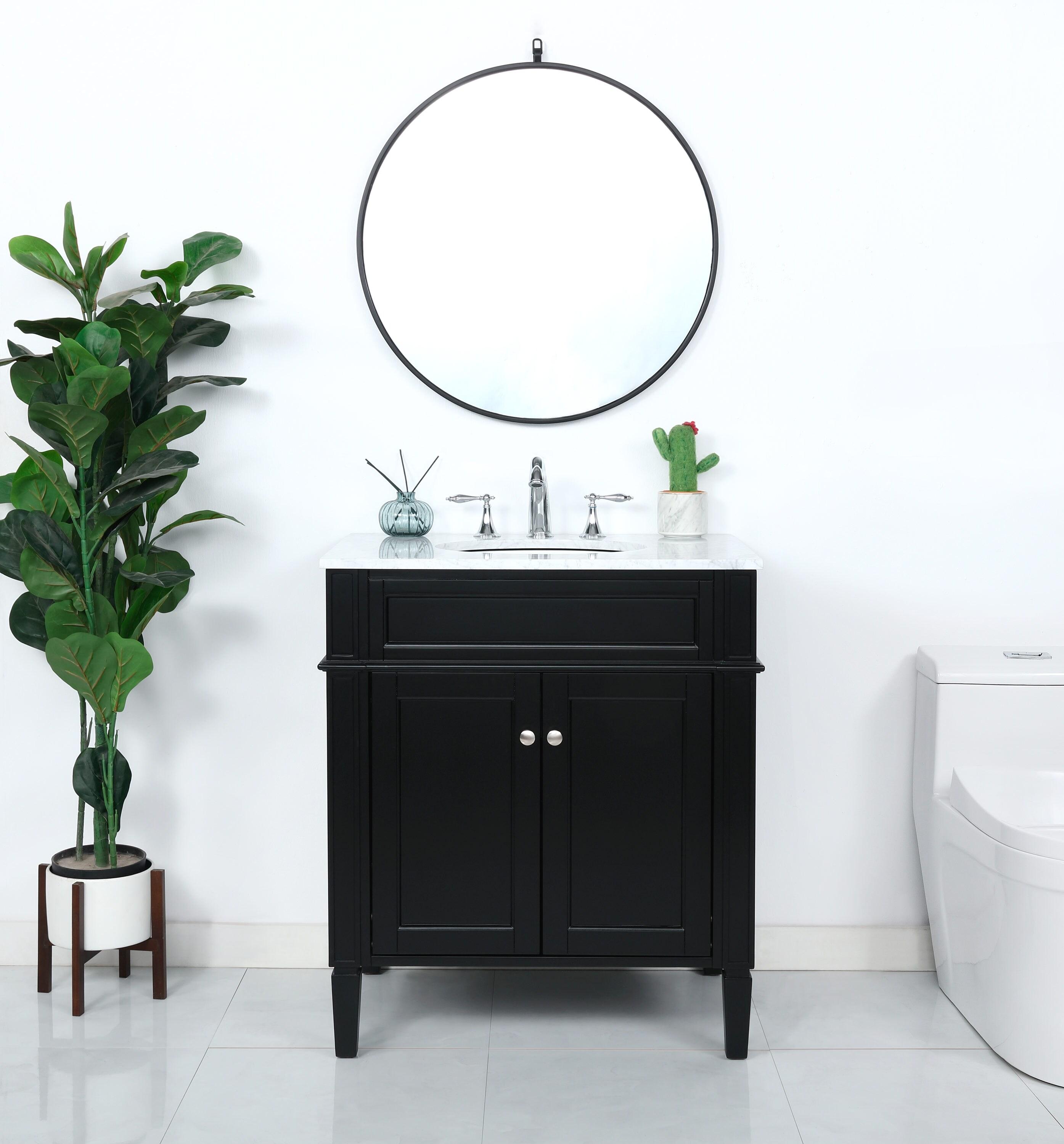 Elegant Decor Park Avenue 30" Solid Wood & Metal Single Bathroom Vanity in Black