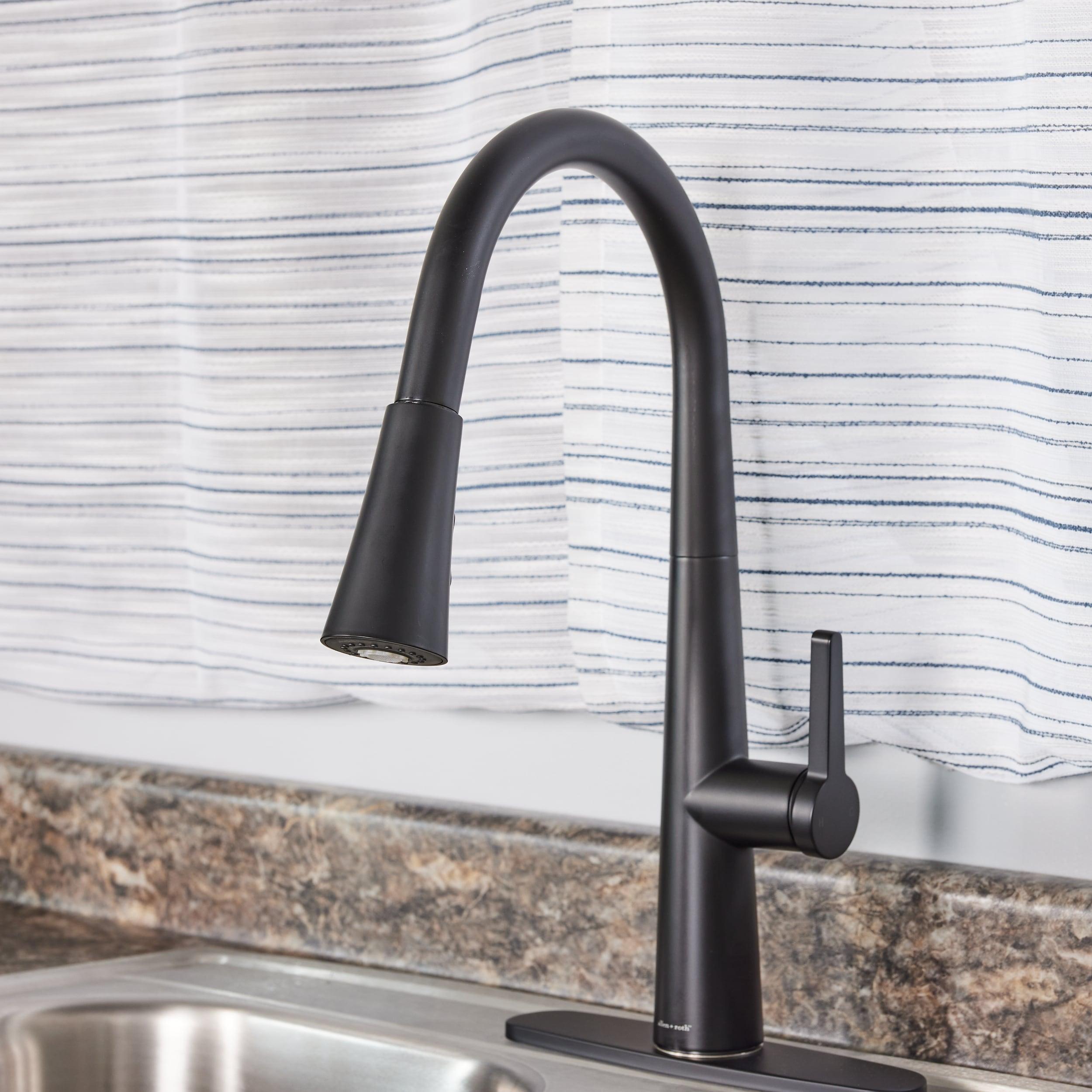 Allen roth Bryton Matte Black 1-Handle Deck-Mount Pull-Down Handle Kitchen Faucet (Deck Plate Included)