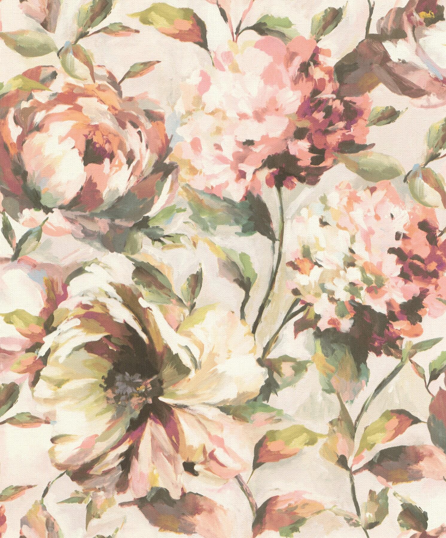 Attia Blush and Grey Floral Non-Woven Wallpaper