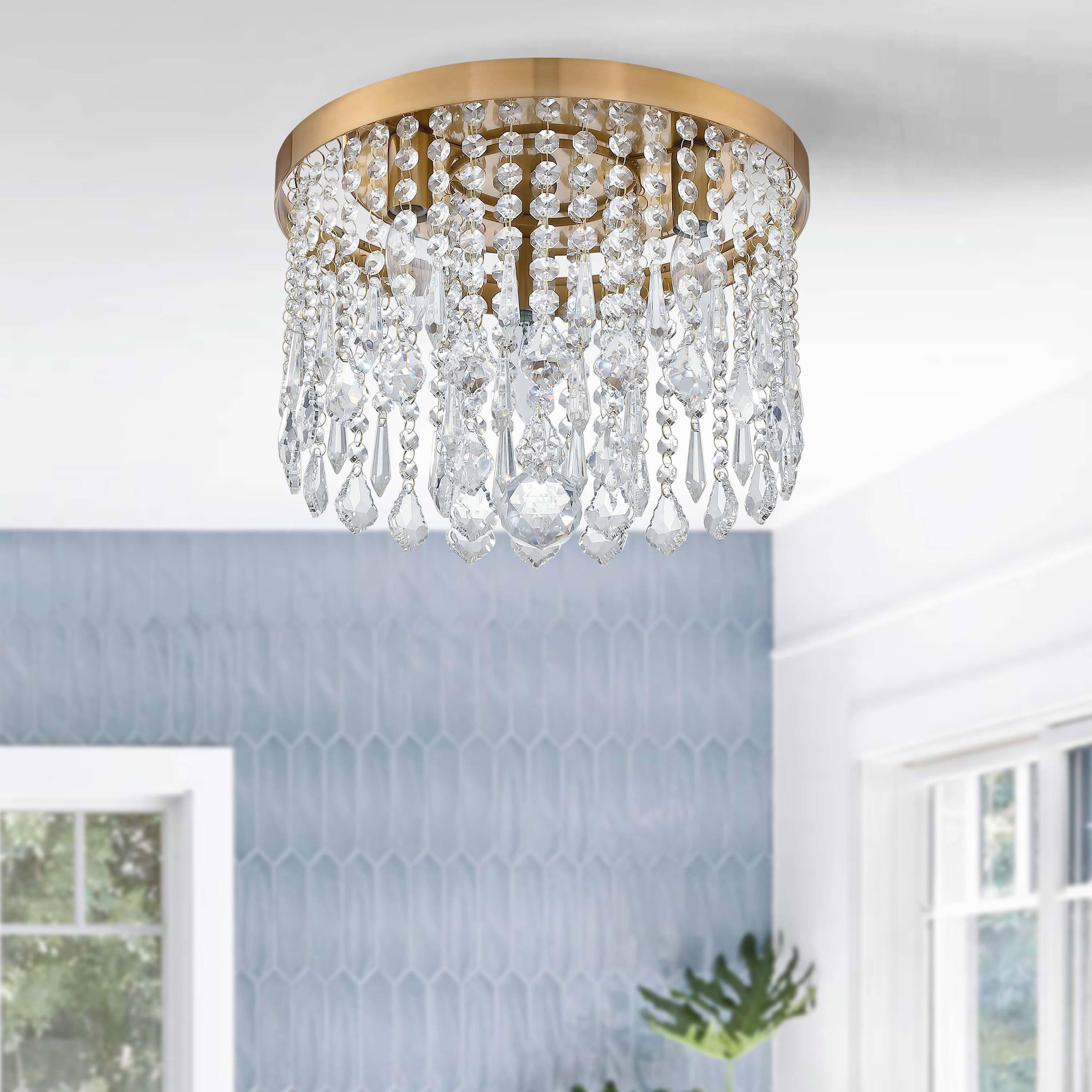 C Cattleya  3-Light 13" Antique Brass Finish Crystal Flush Mount Ceiling Light
