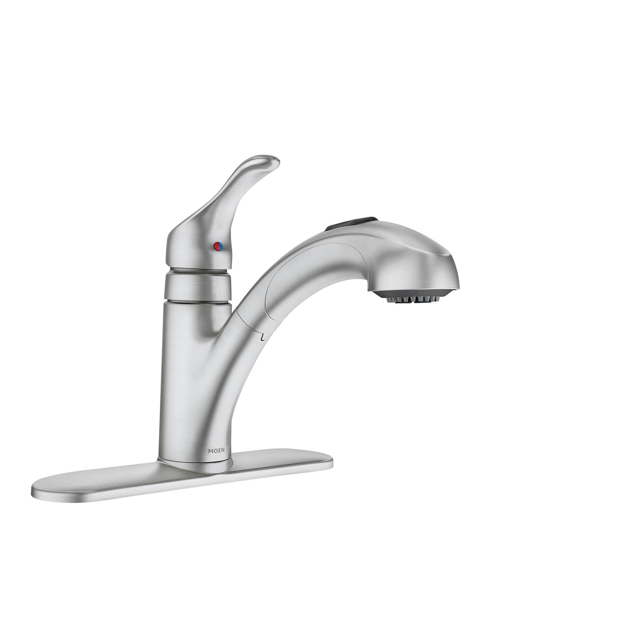 MOEN Renzo Spot Resist Stainless 9 in. H Pull Out Sprayer Kitchen Faucet with 360° Spout Swivel and PowerClean