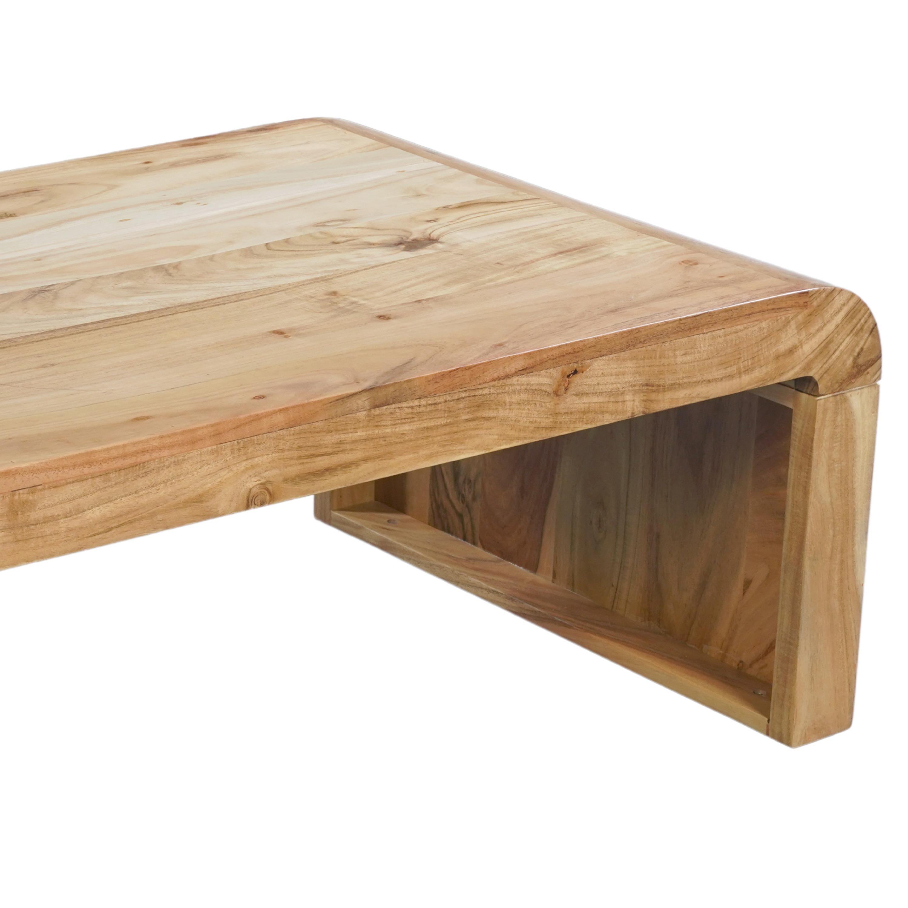 The Urban Port UPT-314336 36 in. Cascade Natural Acacia Wood Rectangular Curved Waterfall Top Coffee Table, Brown