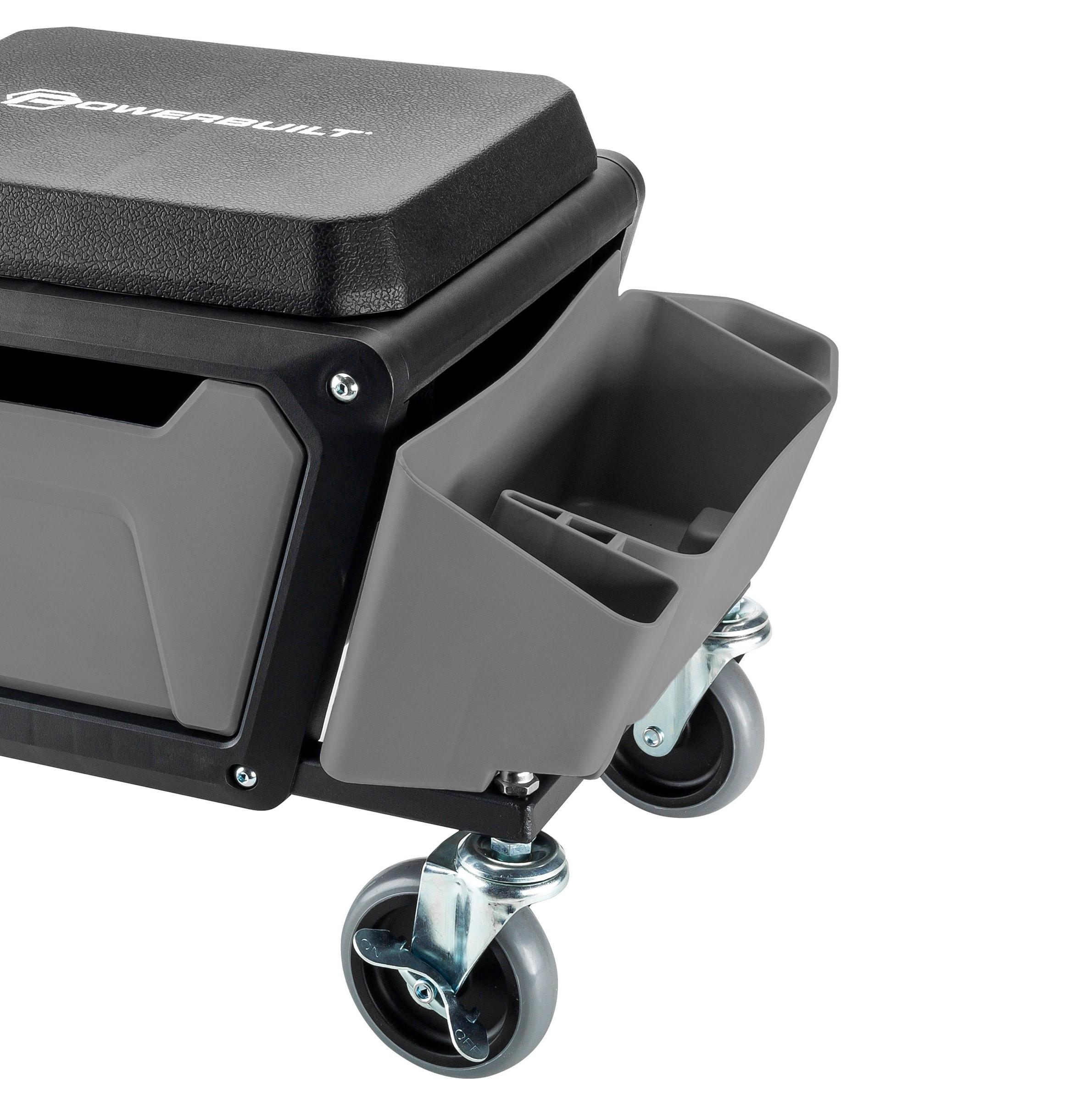 Powerbuilt Rolling Utility Seat with Side Trays and Drawer