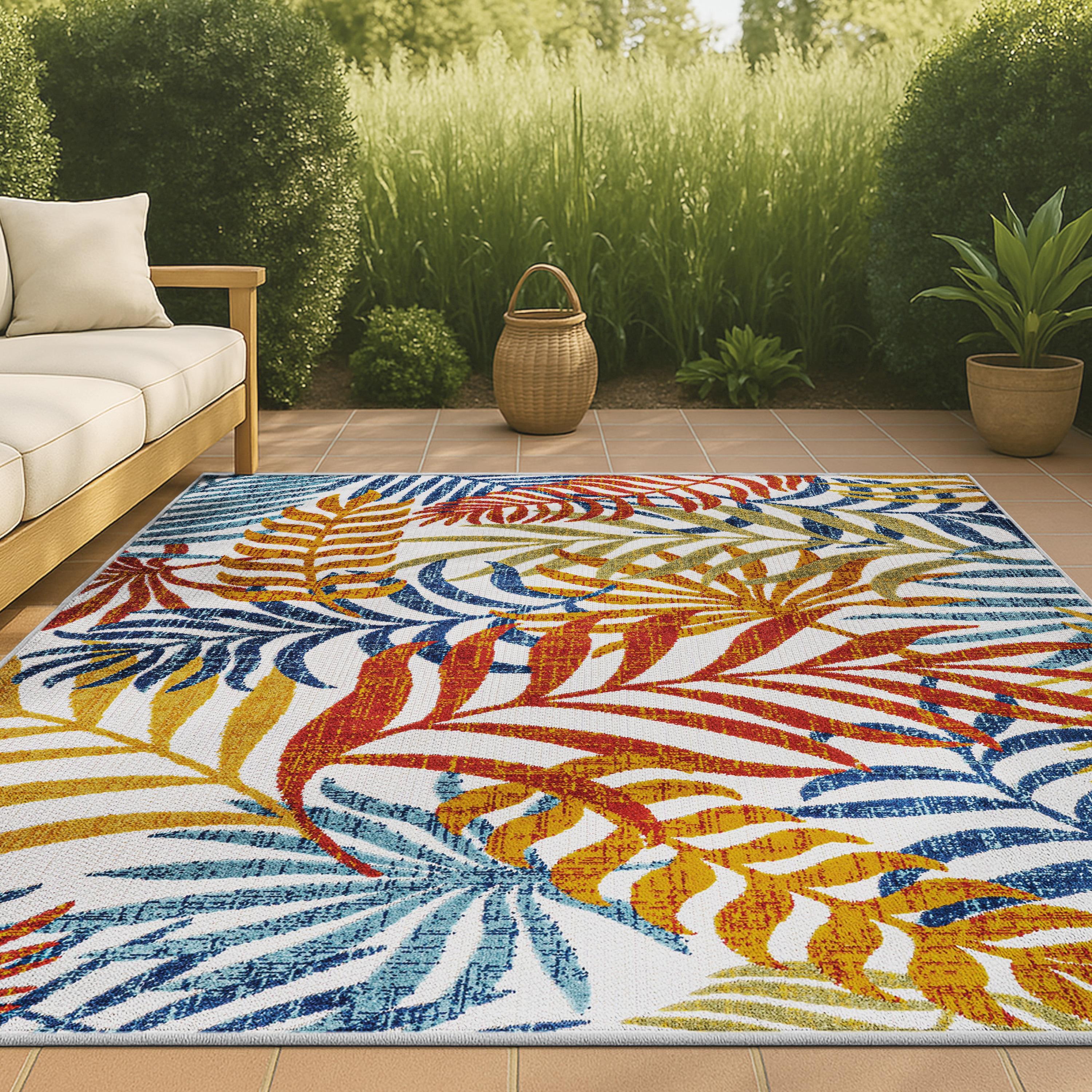 JONATHAN Y Tropics Palm Leaves Indoor/Outdoor Cream/Orange 5 ft. x 8 ft. Area Rug