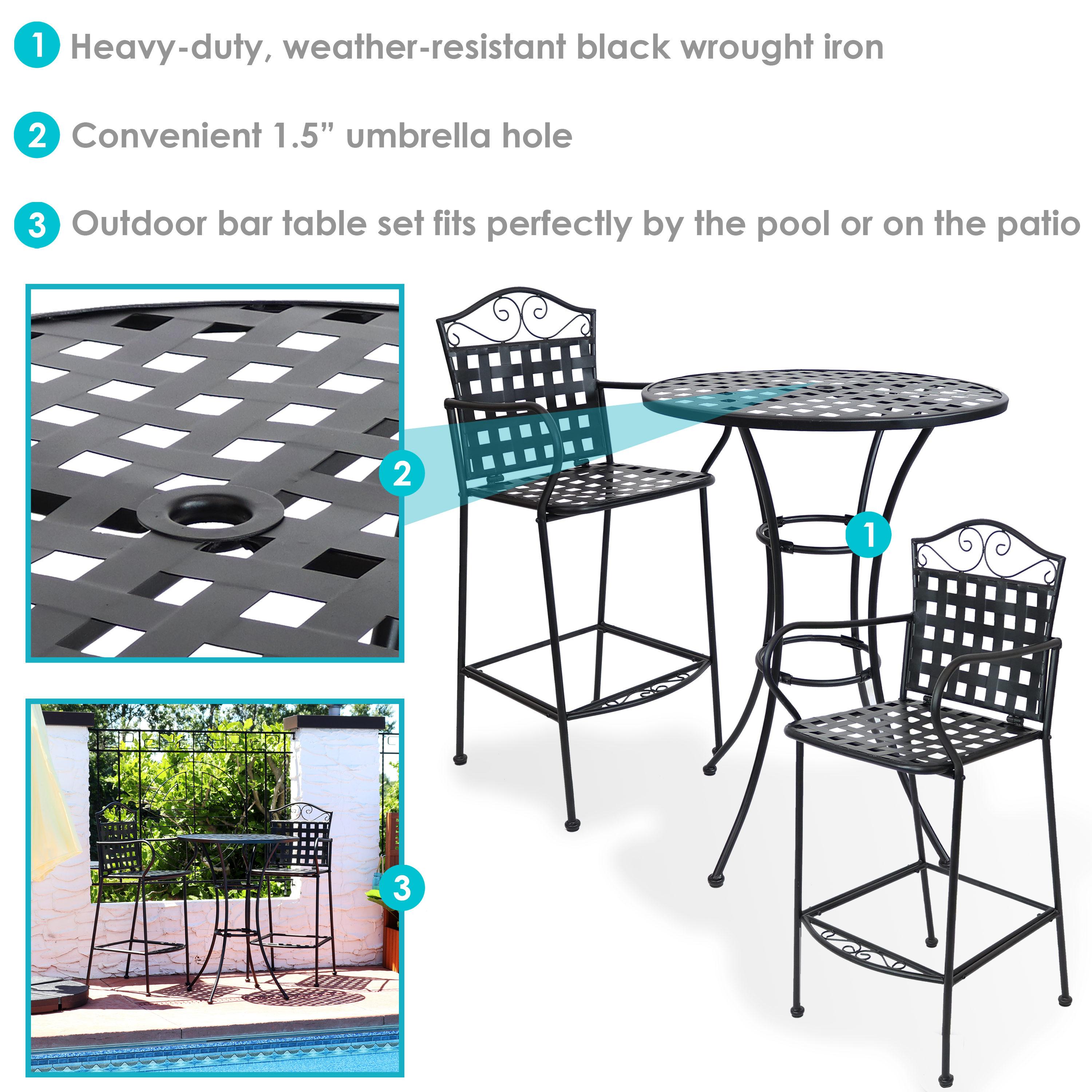 Sunnydaze Outdoor Scrolling Wrought Iron Bar Chair and Table Set - Black