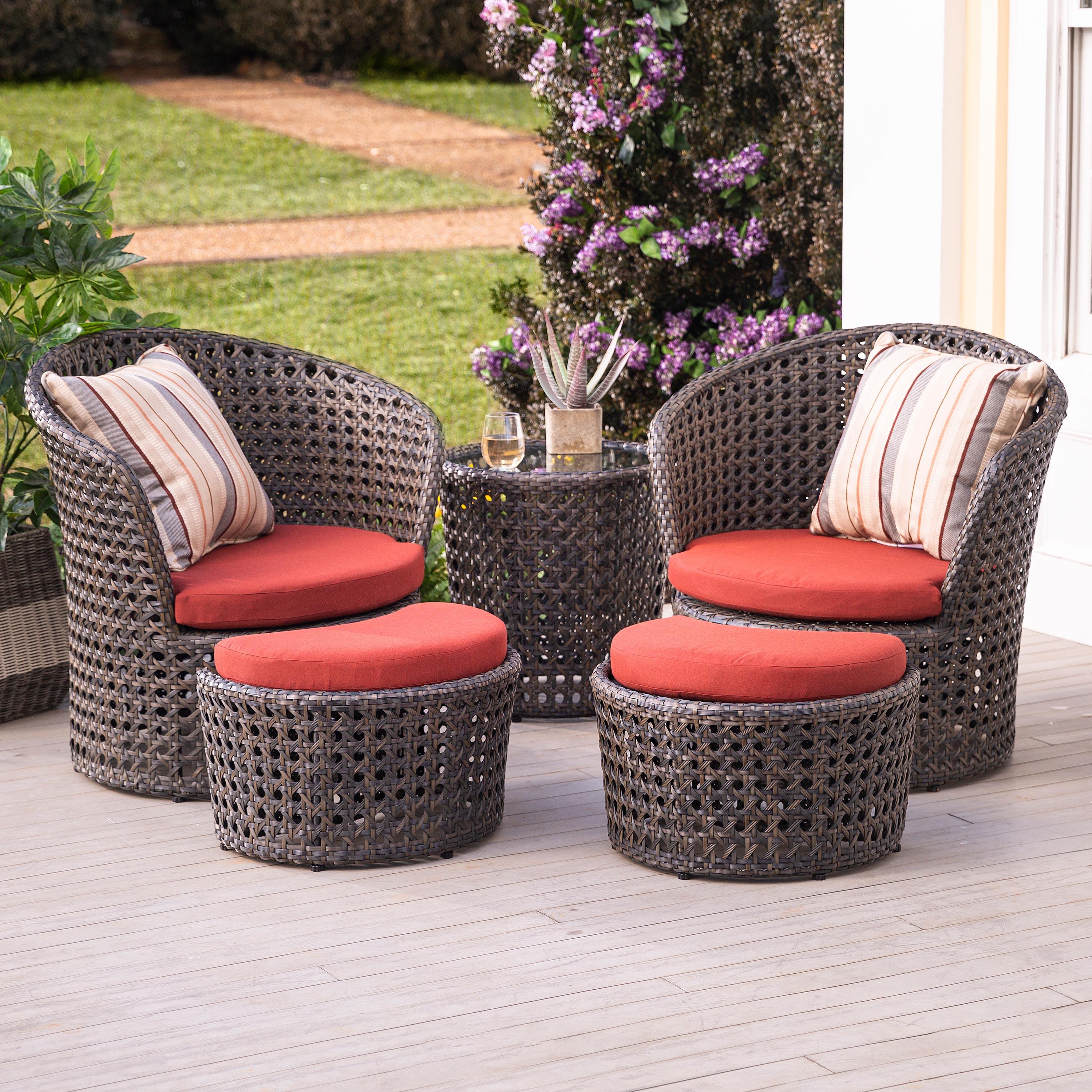 Red Cushioned Brown Resin 5-Piece Conversation Set