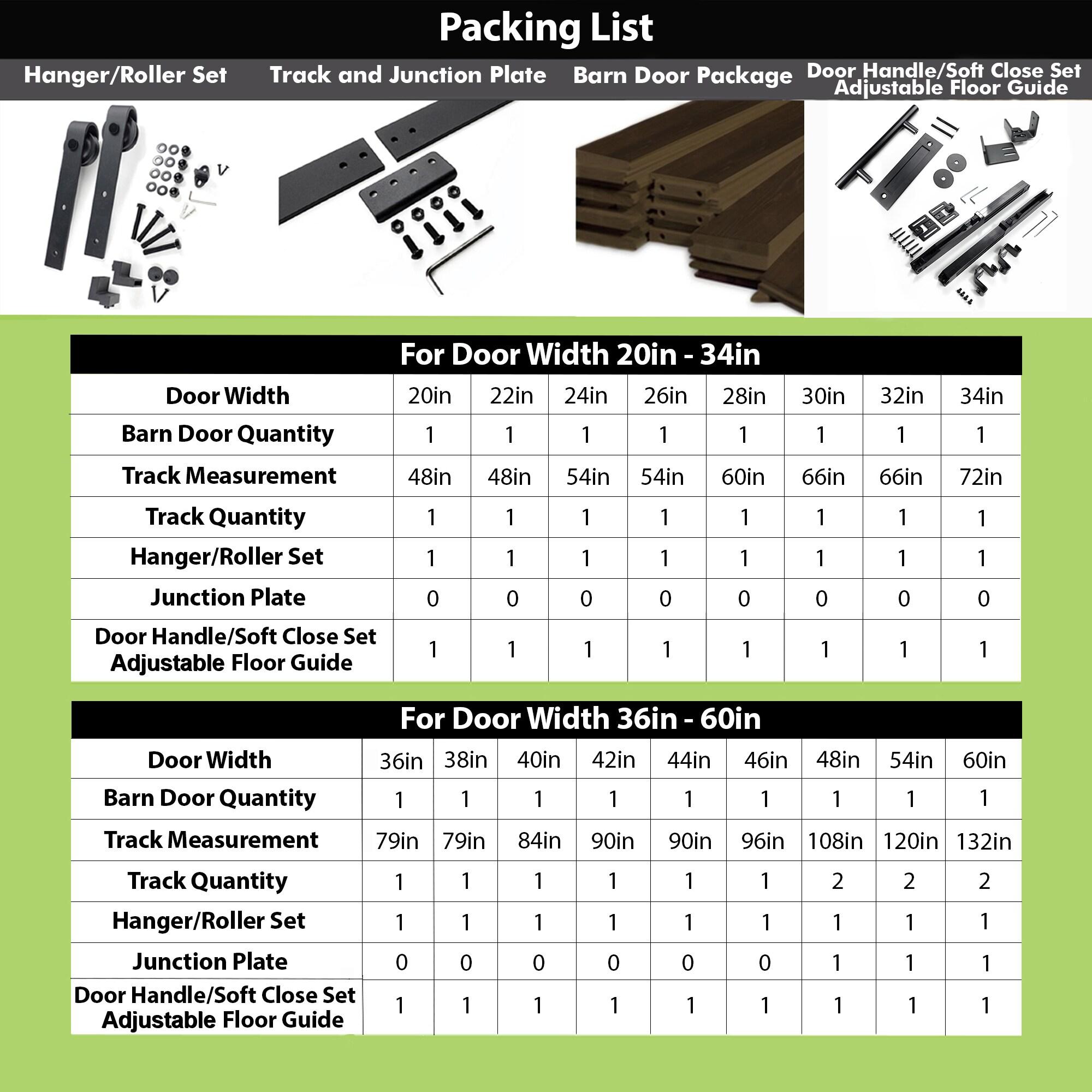Homacer H Design Color Solid Pine Wood Unassembled Door with Black Rustic Installation Hardware Kit