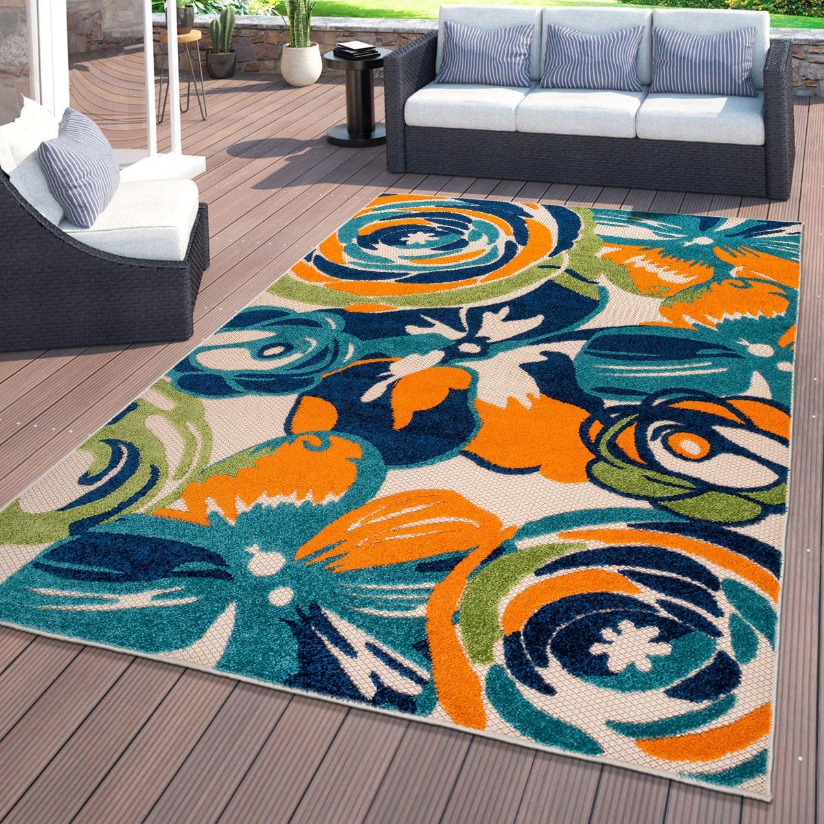 World Rug Gallery Modern Floral Indoor/Outdoor Area Rug - Multi 5' x 7'