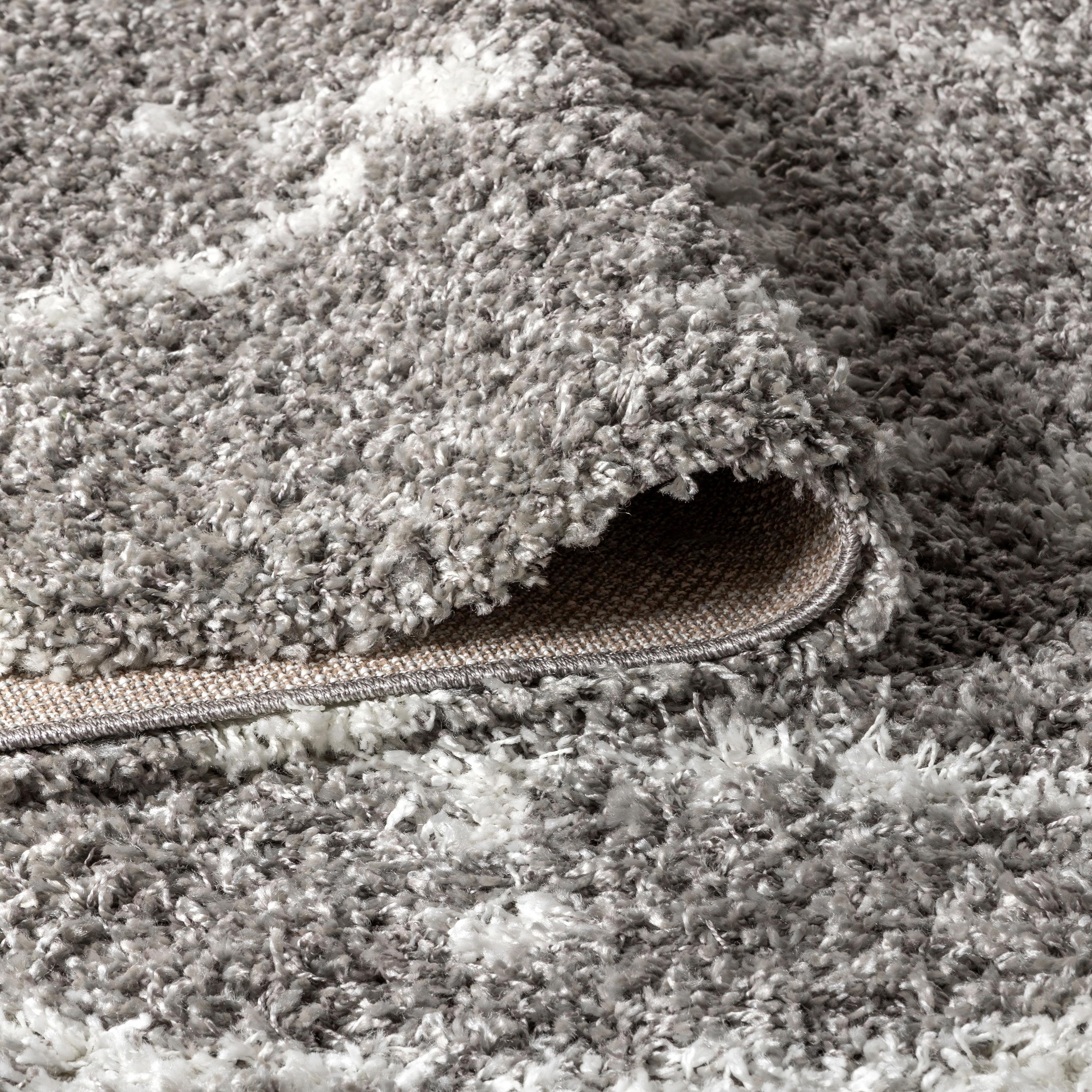 3'x5' Mercer Shag Plush Tassel Moroccan Geometric Trellis Area Rug, Grey/Cream - JONATHAN Y