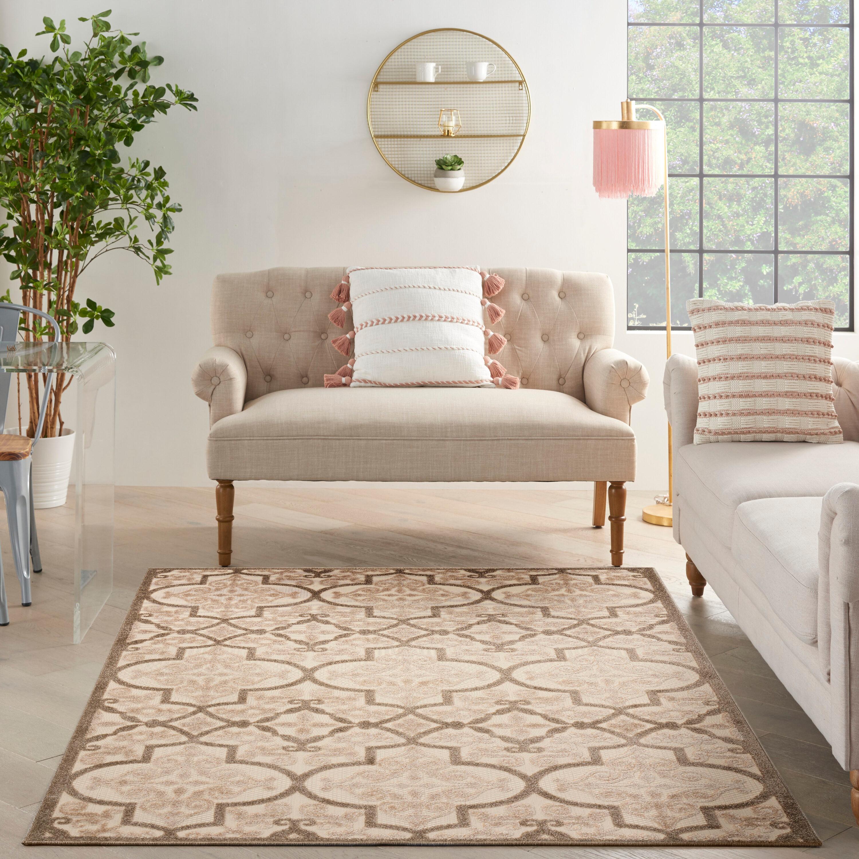 Nourison Aloha Moroccan Trellis Flatweave High-Low Indoor Outdoor Area Rug Cream 5'3" x 7'5"