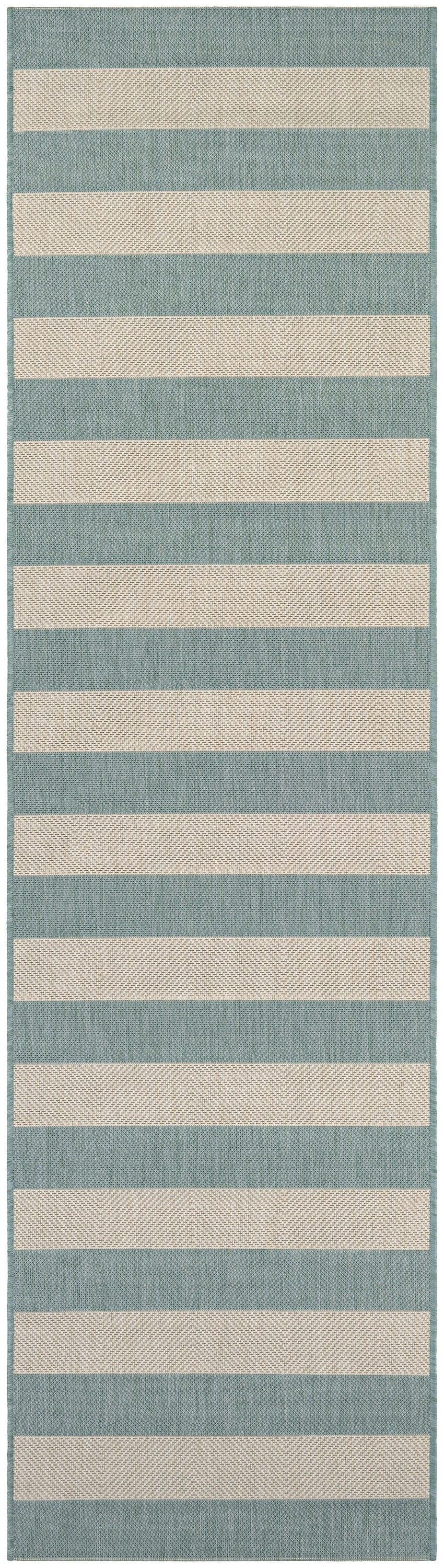 Couristan Afuera Yacht Club 2'2" x 11'9" Sea Mist Green and Ivory Stripe Outdoor Runner Rug