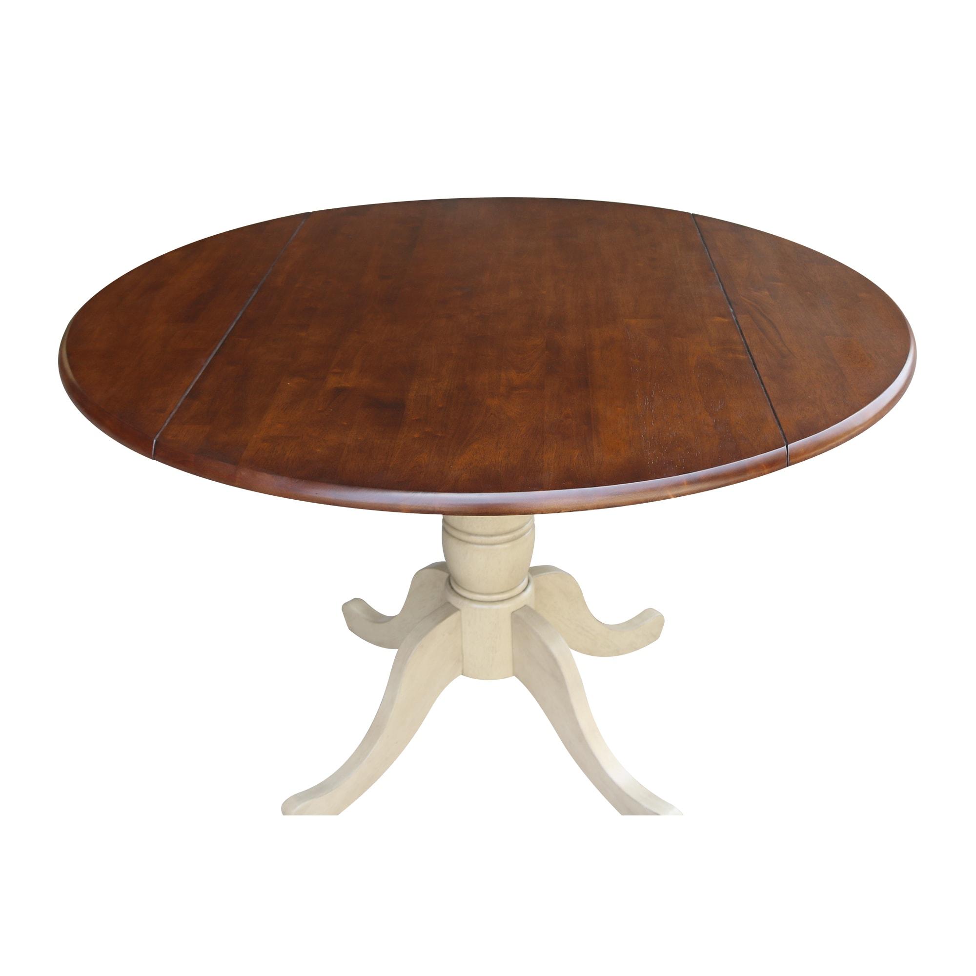 42" Round Dual Drop Leaf Pedestal Table - 29.5"H  Almond Espresso Finish