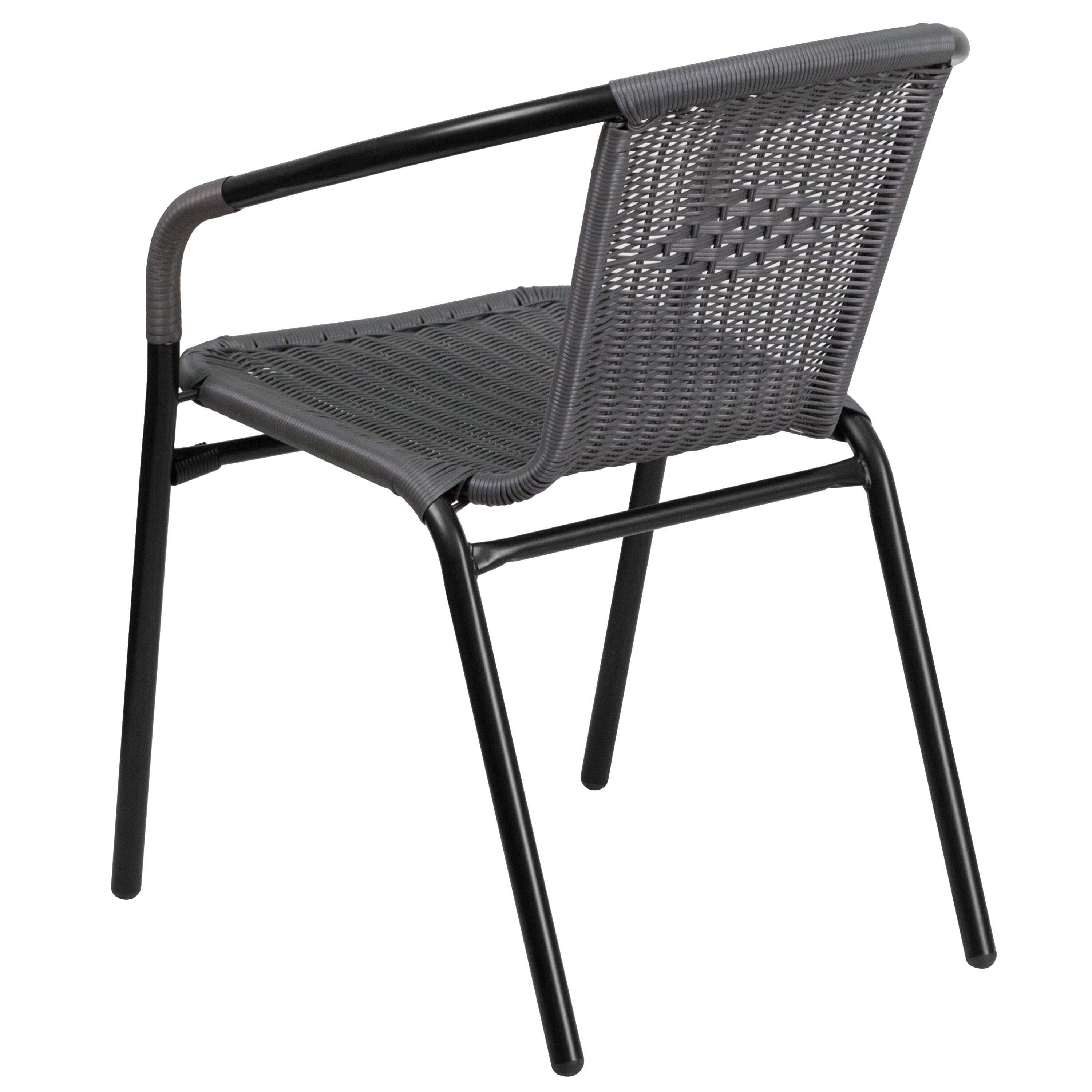 Flash Furniture Lila 2 Pack Gray Rattan Indoor-Outdoor Restaurant Stack Chair