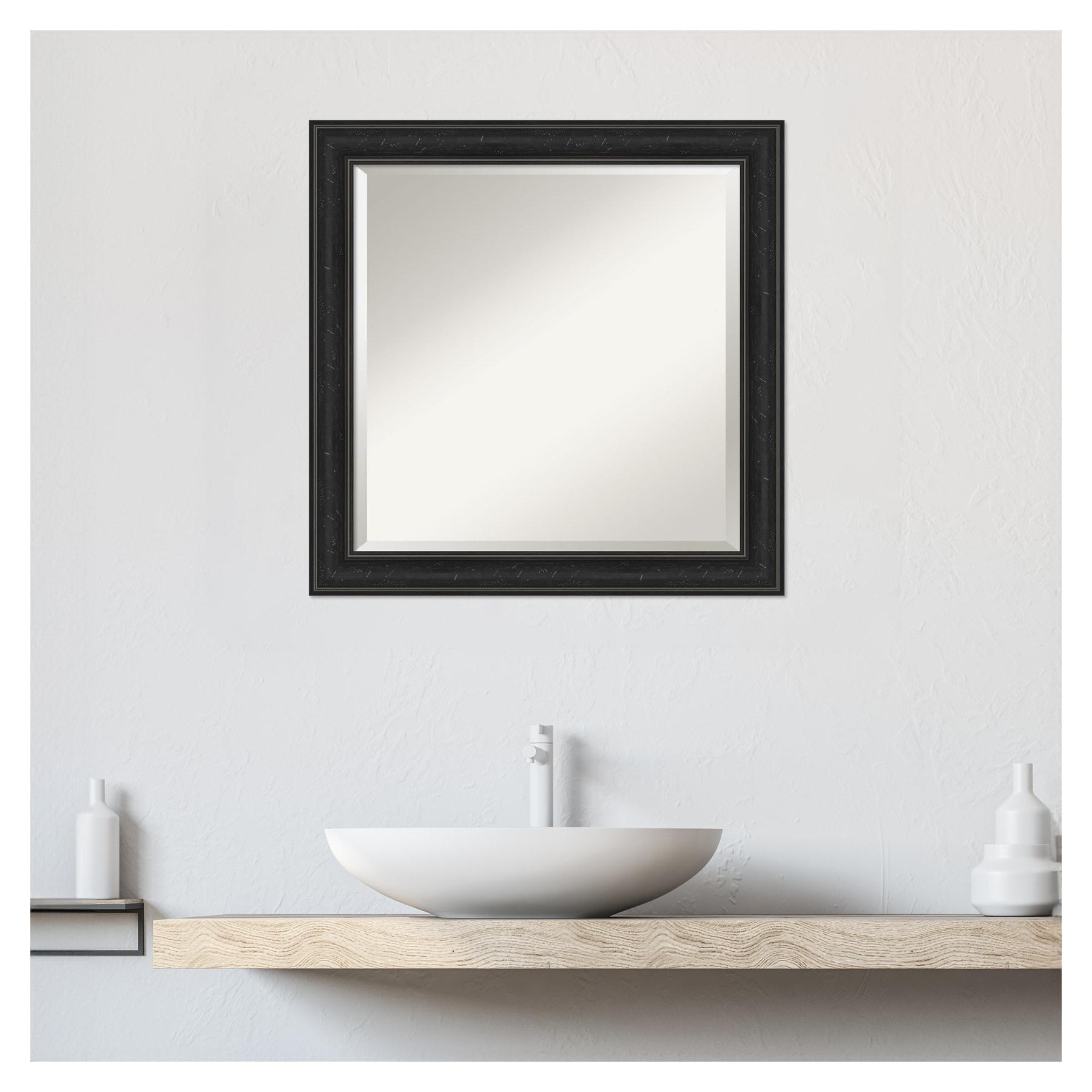Amanti Art Beveled Bathroom Wall Mirror - Shipwreck Black Narrow Frame Outer Size: 24 x 24 in