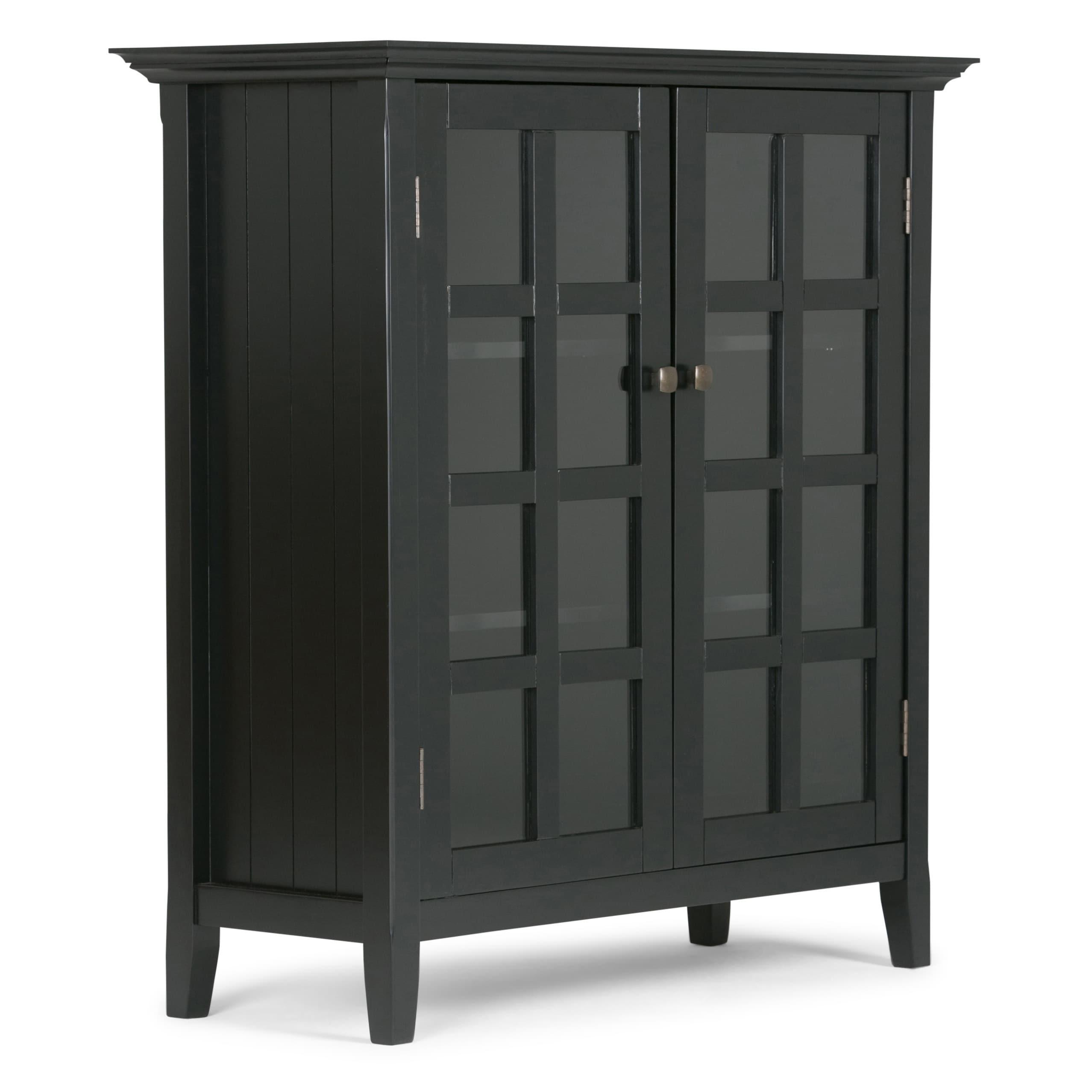 Simpli Home Acadian Solid Wood Shelf Storage Cabinet with Glass Doors and Adjustable Shelves