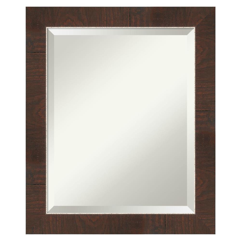 Amanti Art Beveled Bathroom Wall Mirror - Wildwood Brown Frame Wildwood Brown Narrow Outer Size: 19 x 23 in