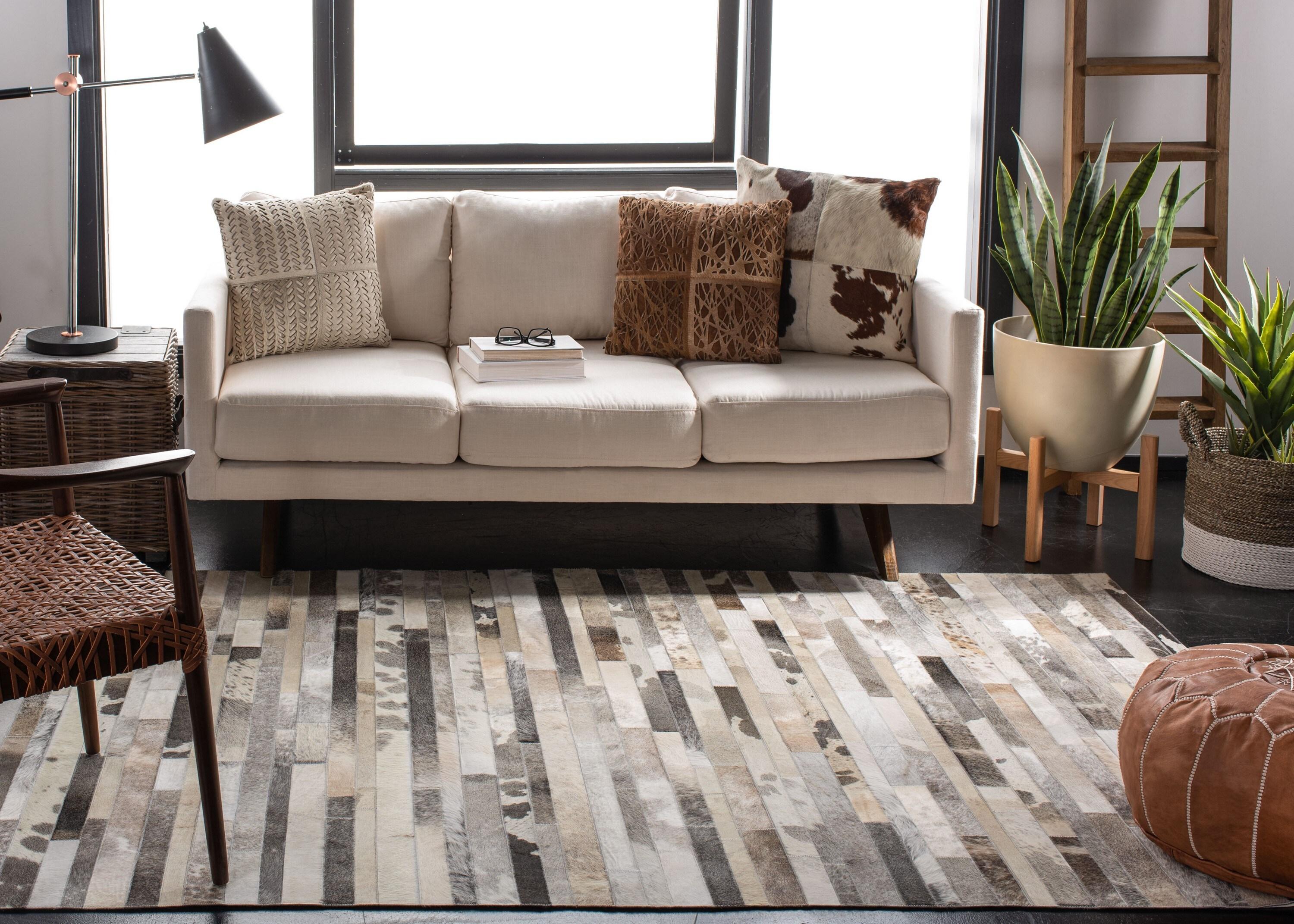 SAFAVIEH Studio Leather Loew Geometric Area Rug, Grey/Ivory, 8' x 10'