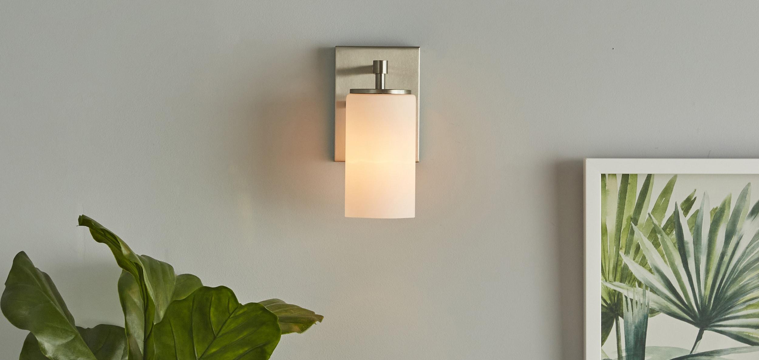 Alturas 4.375 in. Brushed Nickel Modern Contemporary Wall Sconce Vanity Light with Satin Etched Glass Shade