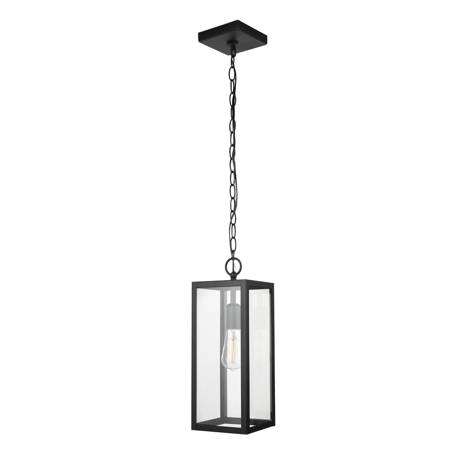 1-Light Matte Black Outdoor Pendant Lighting with Clear Glass Shade