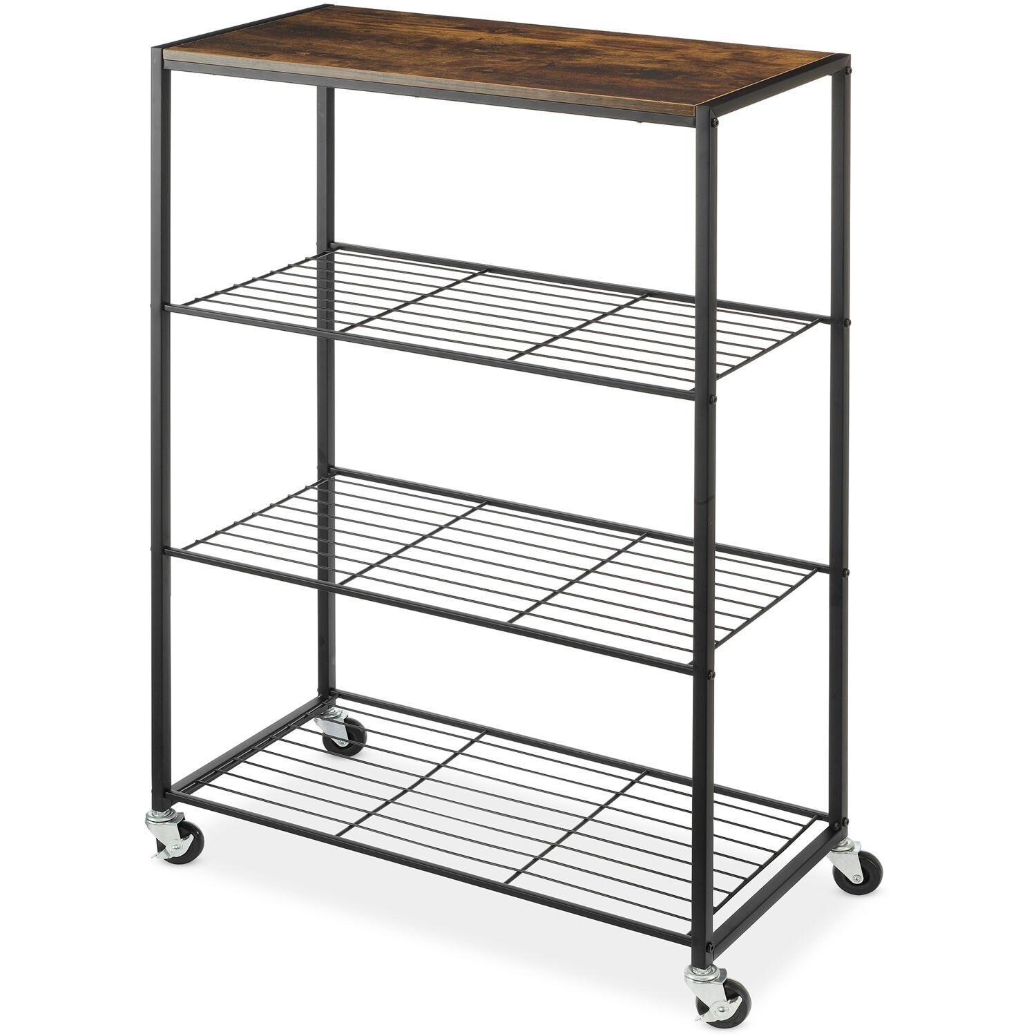 Whitmor Modern Industrial 4-Shelf Metal and Wooden Freestanding Shelves, Black
