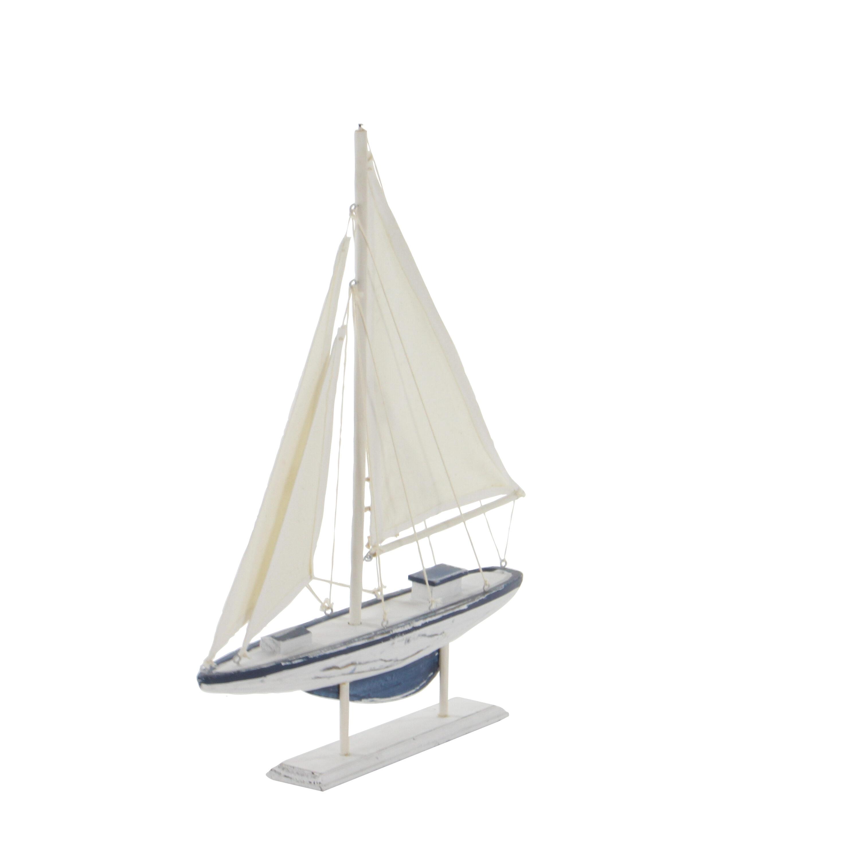 20"H, 13"W White Wood Sail Boat Sculpture, by DecMode (2 Count)