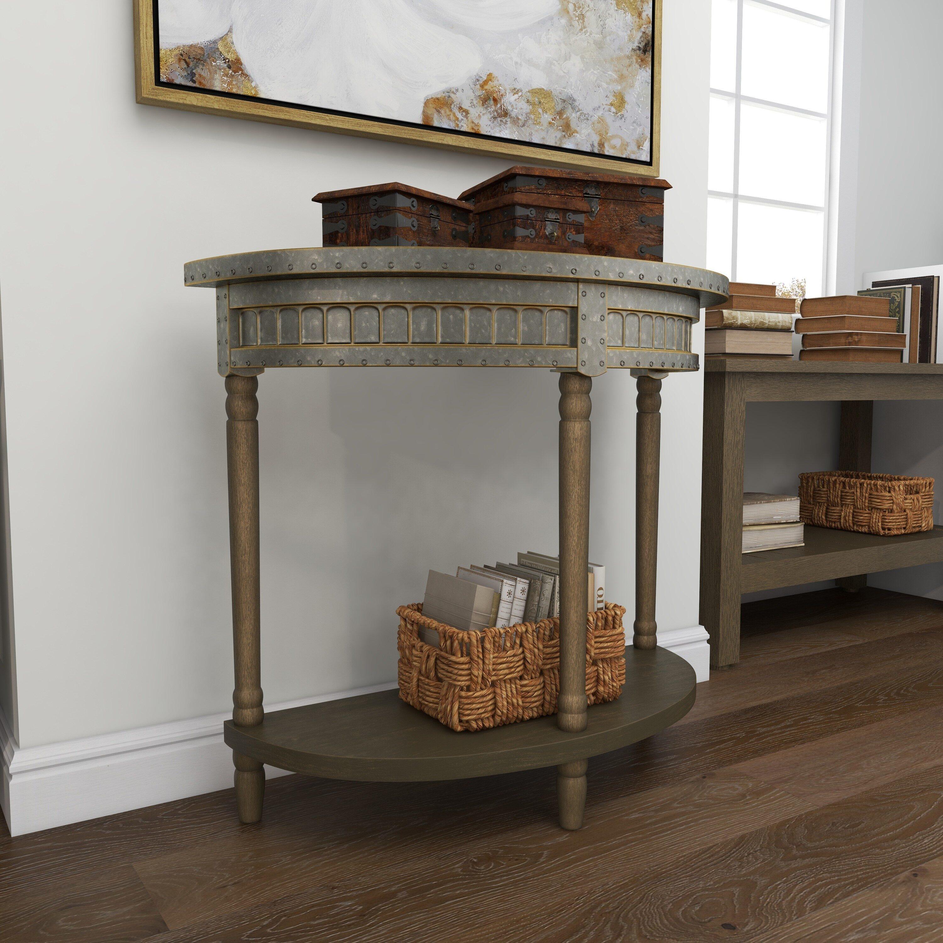 Traditional Half Round Side Table Beige - Olivia & May: Sturdy Iron Entryway Console with Shelf