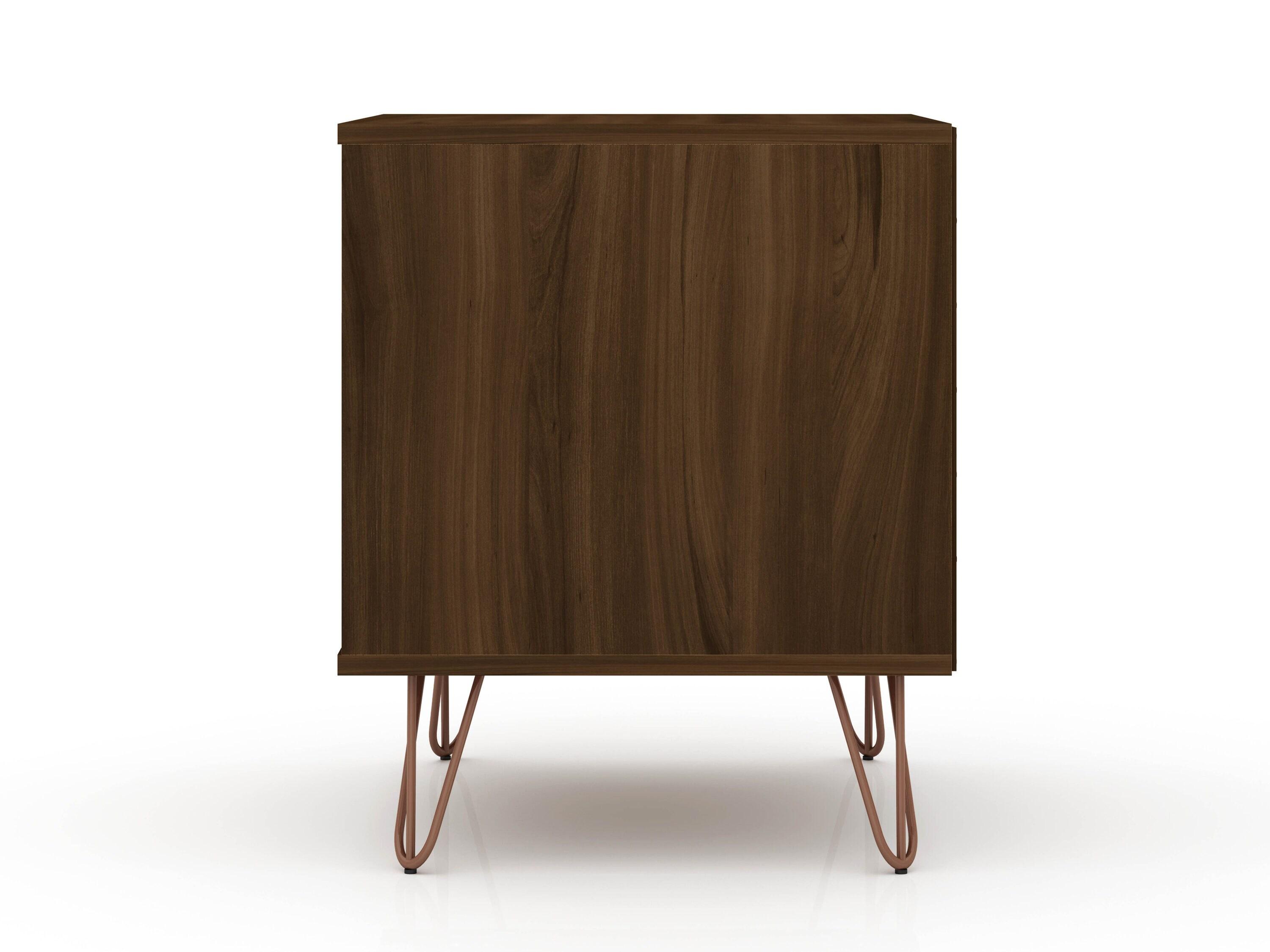 2.0 Rockefeller Nightstand Brown - Manhattan Comfort: Modern Bedside Table with Metal Legs & Storage