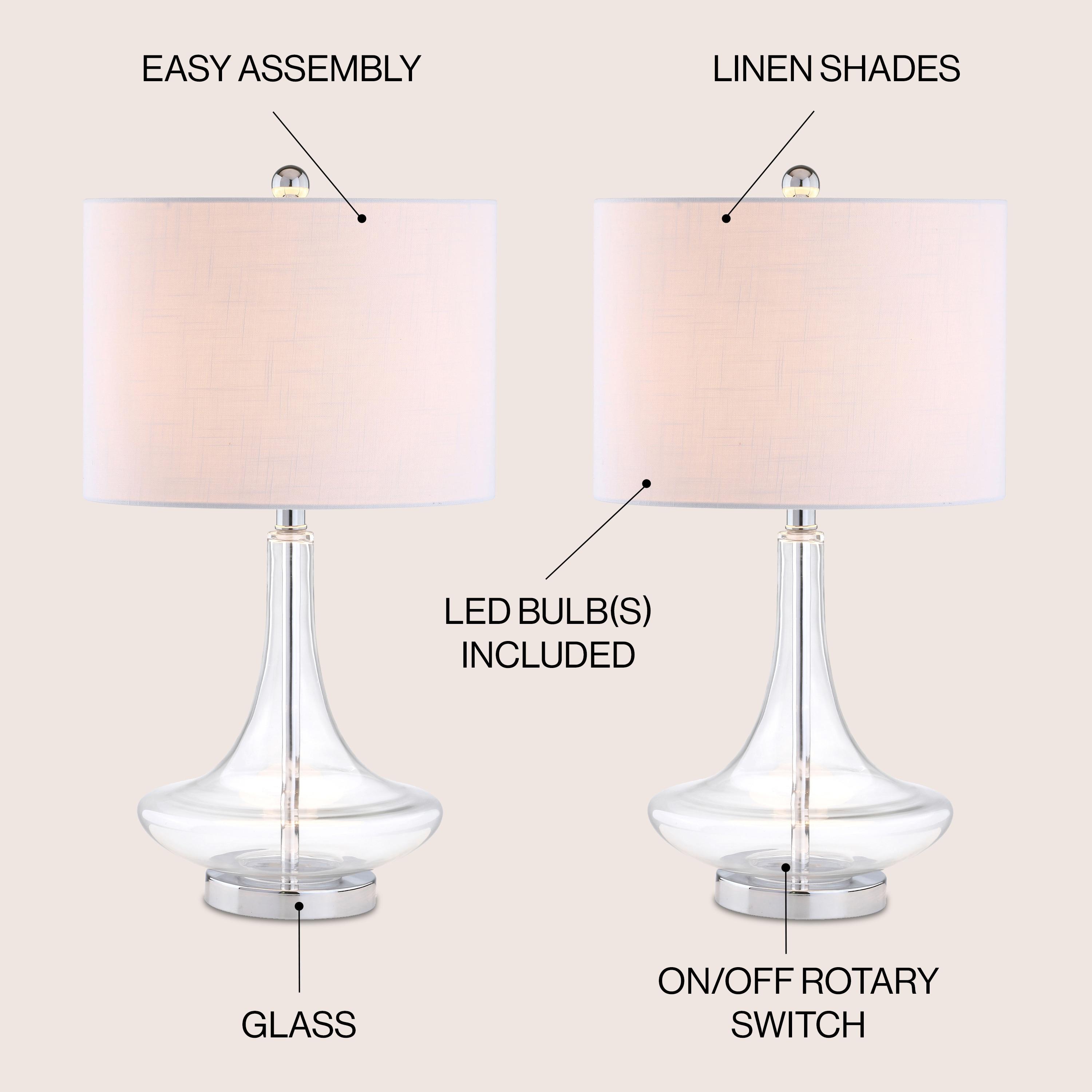 JONATHAN Y Cecile 25.5" Glass Teardrop LED Table Lamp, Clear/Chrome (Set of 2)