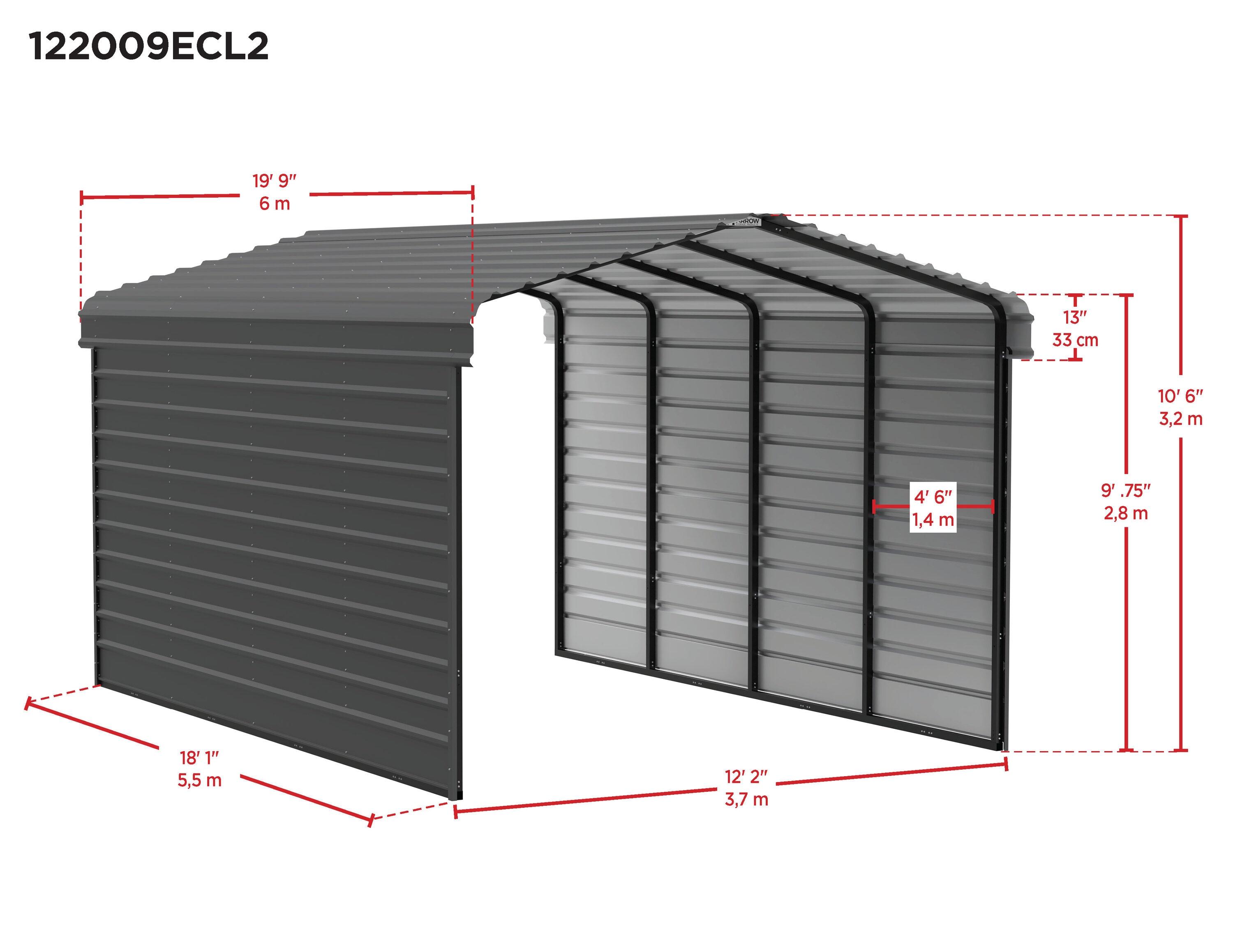 Arrow Arrow Steel Carport with 2 Side Wall Kits, 12x20x09