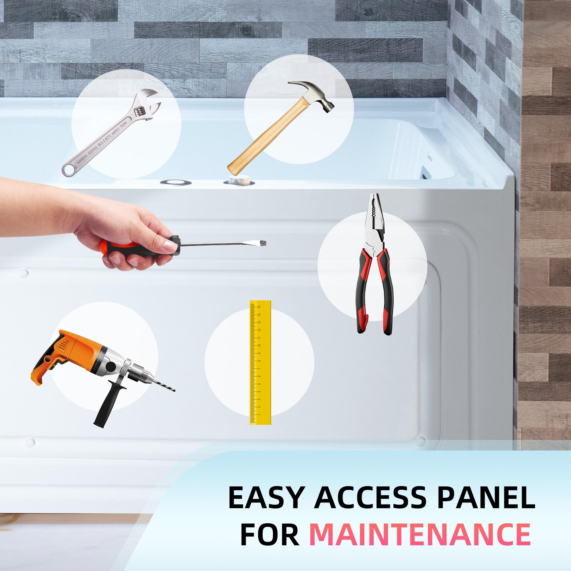 60" x 30" Whirlpool Heated Rectangular Alcove Acrylic Bathtub with Chrome/Matte Black Drain and Overflow